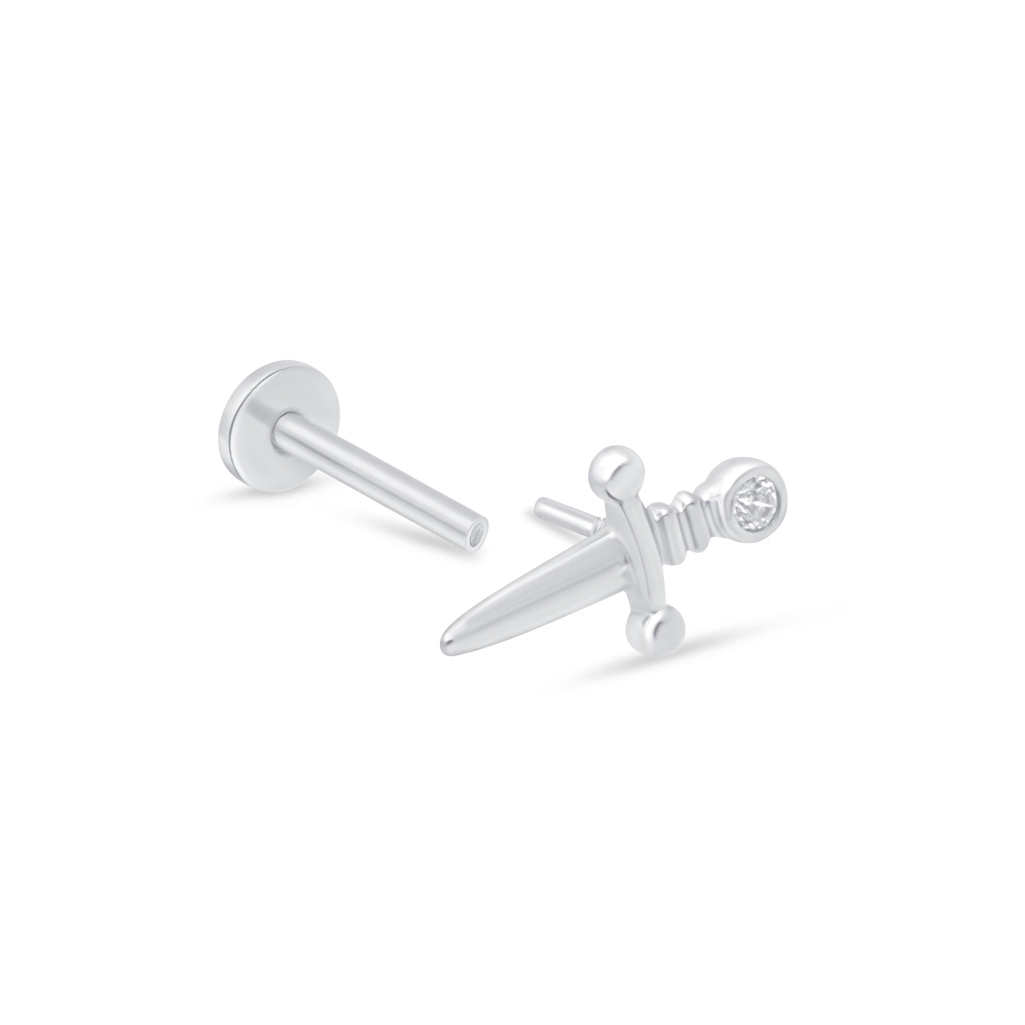 14k White Gold Dagger Flat Back Stud Earrings - Perfect for Gothic, Punk, and Alternative Fashion Styles
