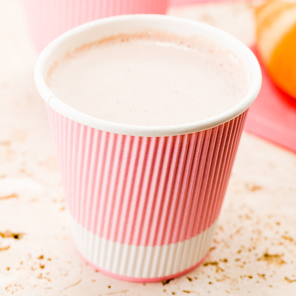 8 oz Light Pink Disposable Paper Coffee Cups with Ripple Wall Design - 3.5