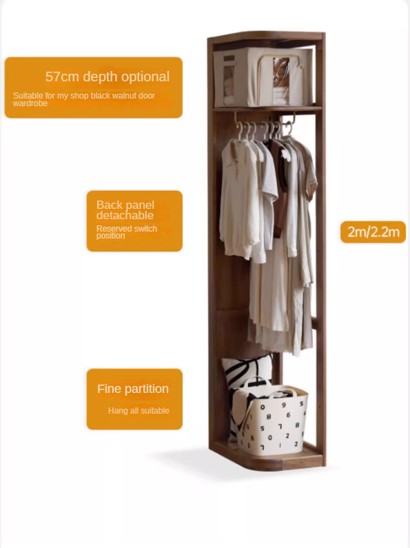 Premium Black Walnut Solid Wood Wardrobe - Double Door Closet with Mirror | Spacious Storage for Bedroom, Walk-in Closet & Guest Room Organization