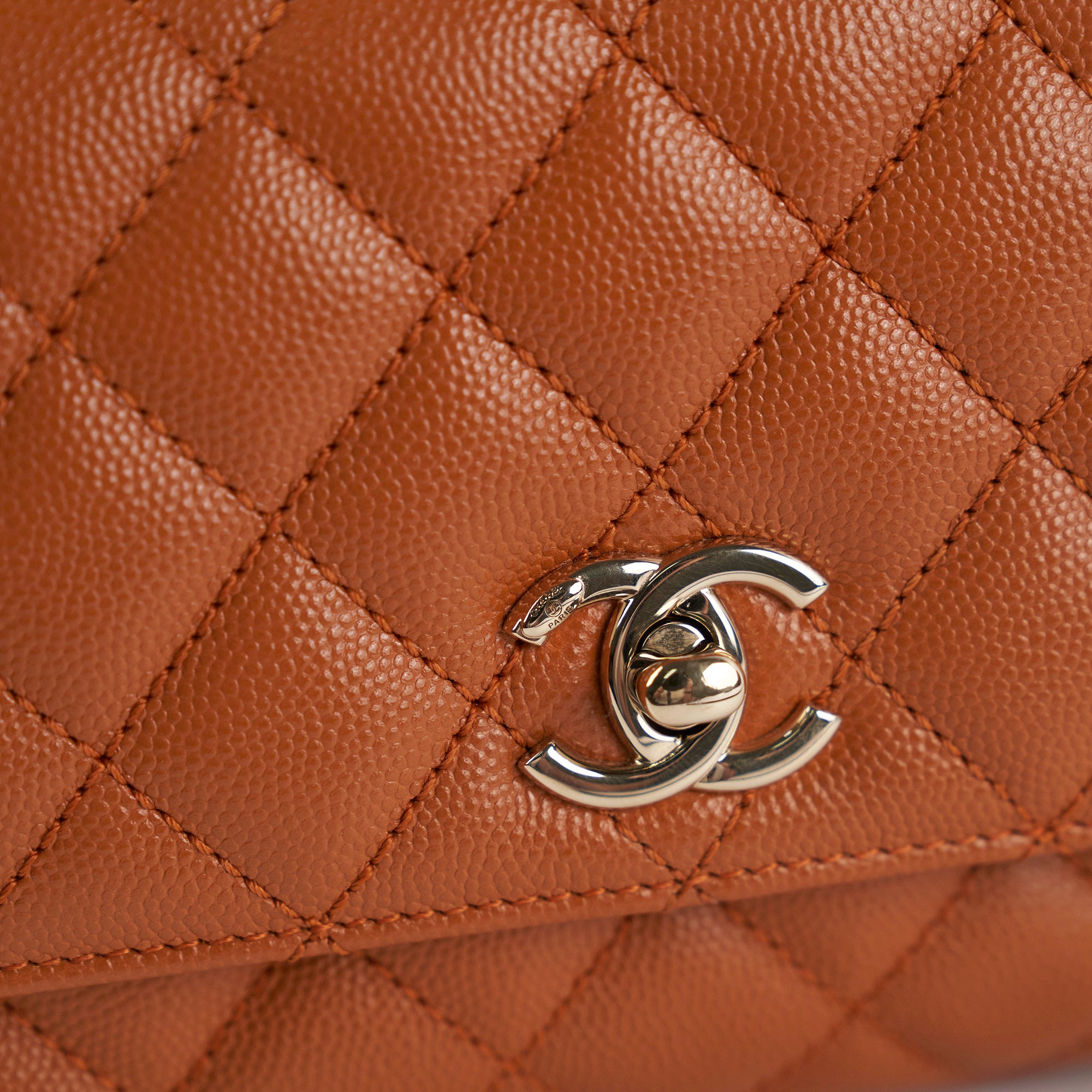 Chanel Mini Coco Handle Bag in Caviar Leather - Caramel Brown Crossbody Purse for Women | Perfect for Date Night, Parties & Everyday Luxury