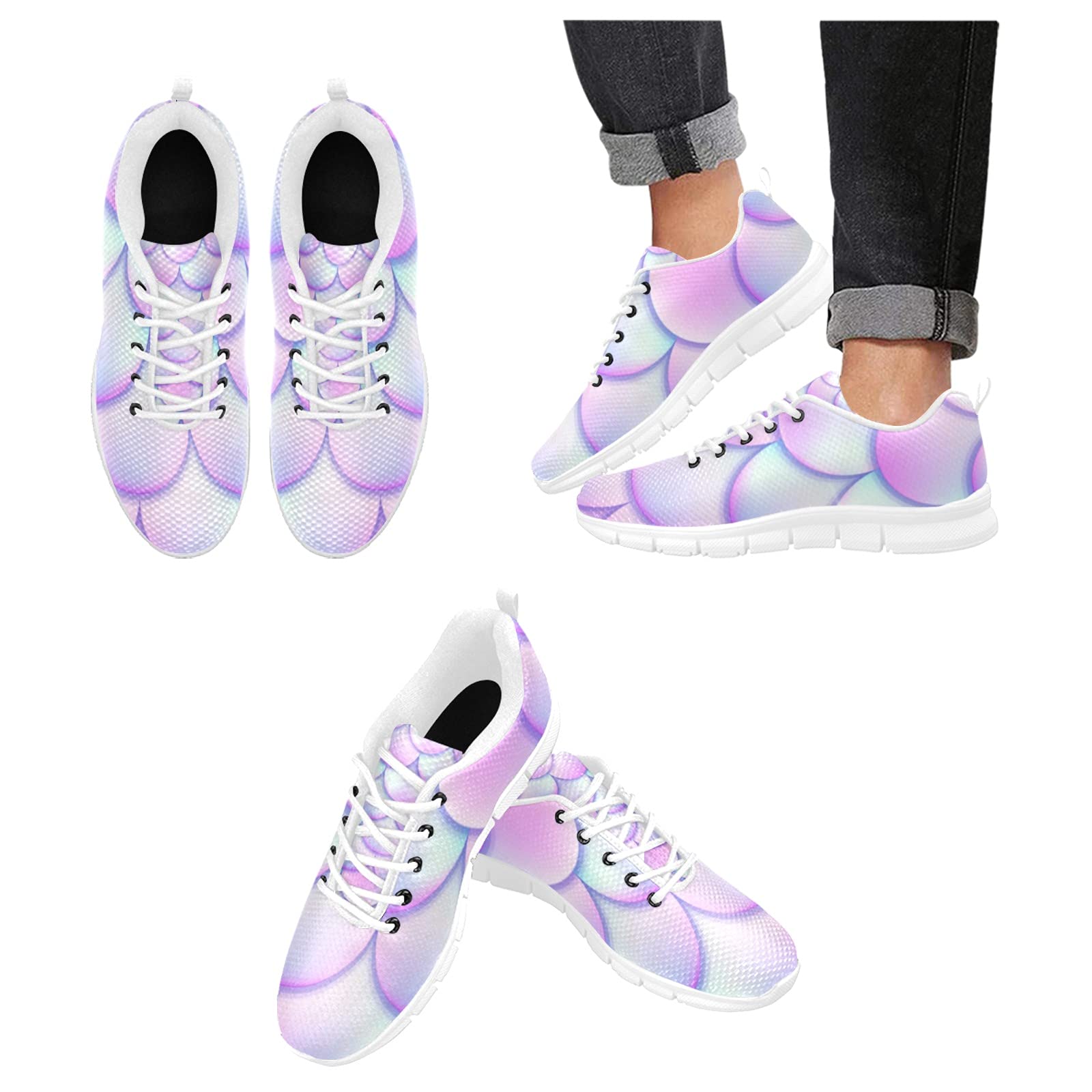 ANANGTEE Women's Rainbow Neon Mermaid Scale Sneakers - Fashion Slip-On Tennis Shoes with Arch Support, Non-Slip Sole | Lightweight & Breathable for Walking, Running & Casual Wear | Perfect for Gym, Workout & Everyday Fashion