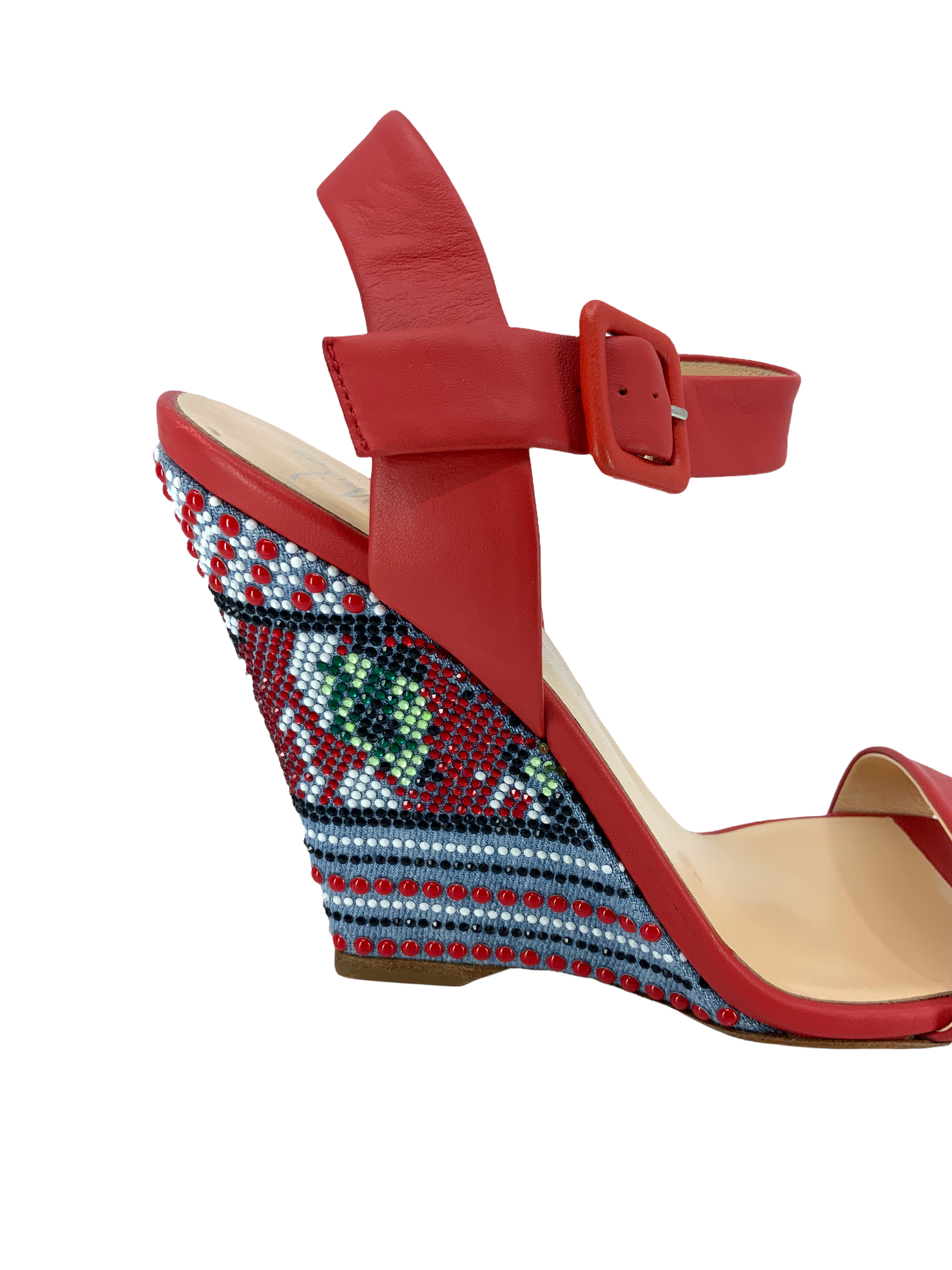 Giuseppe Zanotti Women's Leather Ankle Strap Beaded Wedge Sandals - Size 9 | Comfortable Heels for Party, Wedding & Summer Outfits