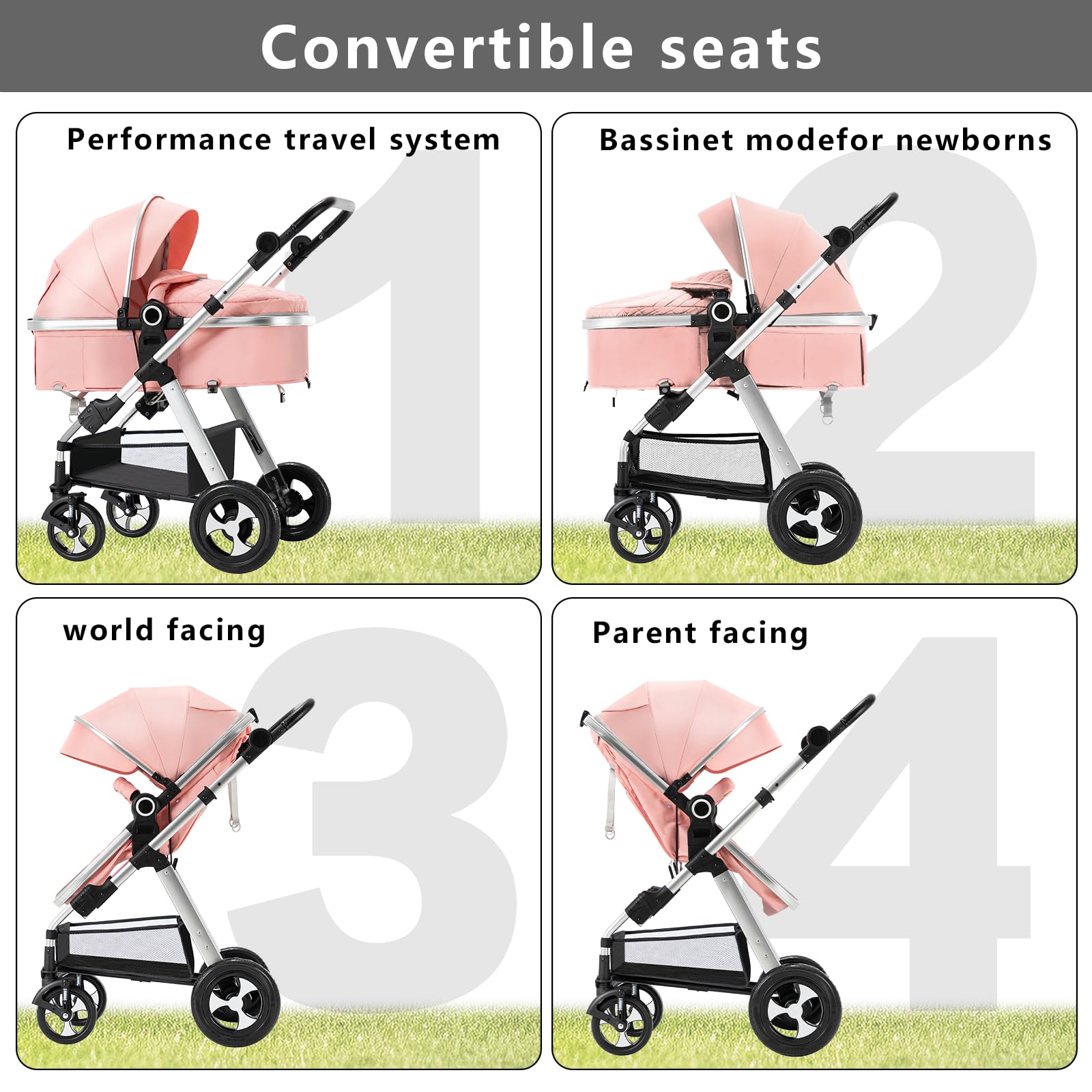 Blahoo 2-in-1 Baby Stroller for Newborns & Toddlers | Foldable Lightweight Aluminum Alloy Pushchair with Adjustable Backrest & Canopy | Perfect for City Walks, Shopping & Travel