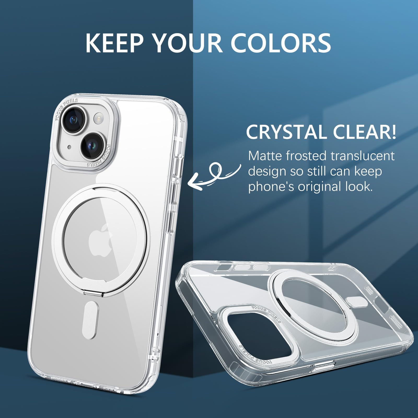 Magnetic iPhone 15 Case with 360° Rotatable Ring Stand - Shockproof Clear Cover for Work & Travel