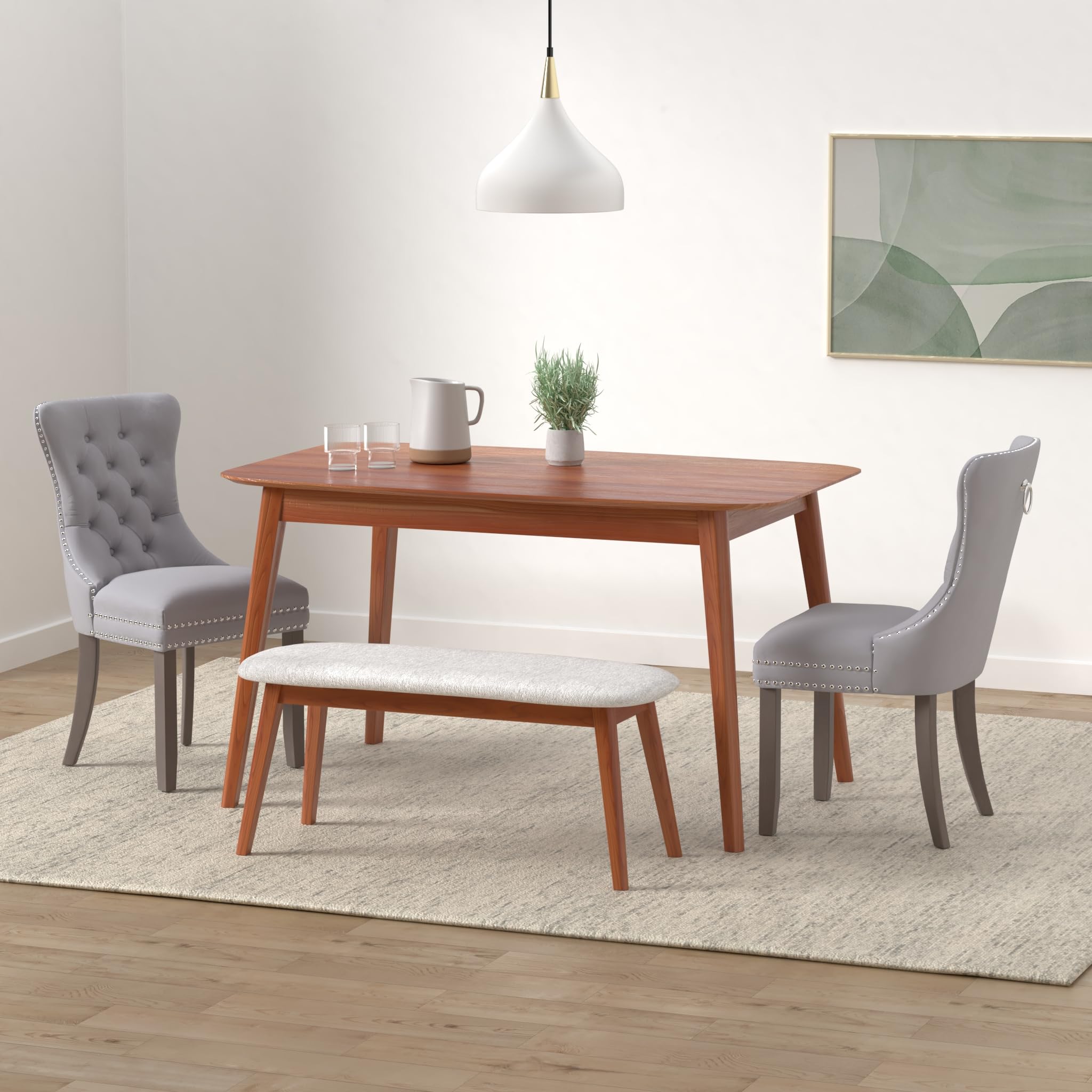 Kiztir Velvet Dining Chairs Set of 4 - Upholstered Luxury Tufted Chairs with Nailhead Trim & Button Back - Elegant Accent Chairs for Dining Room, Living Room, Kitchen or Bedroom (Light Gray) - Perfect for Home Decor, Dinner Parties & Cozy Gatherings