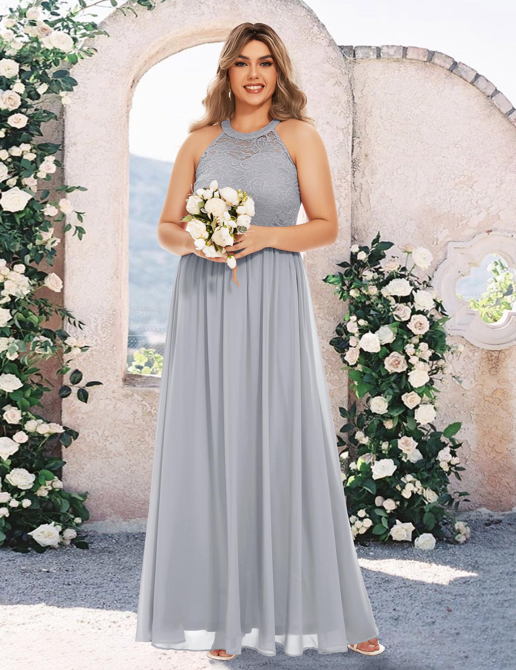 Wedtrend Women's Formal Halter Long Prom Dress - Floral Lace Bridesmaid Gown for Wedding, Evening Party & Special Occasions