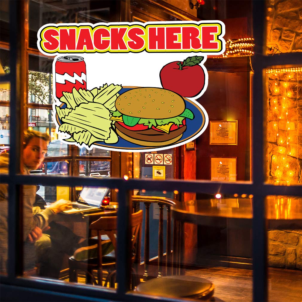 Food Truck Decals - 'Snacks Here' Concession & Restaurant Vinyl Stickers - 14 Inch Die-Cut Signs for Food Trucks, Concession Stands & Mobile Vendors