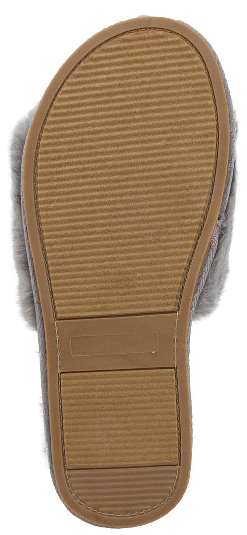 London Fog Women's Faux Fur Slippers - Cozy Open Toe Indoor/Outdoor House Shoes for Women | Perfect for Lounging, Spa Days & Quick Errands