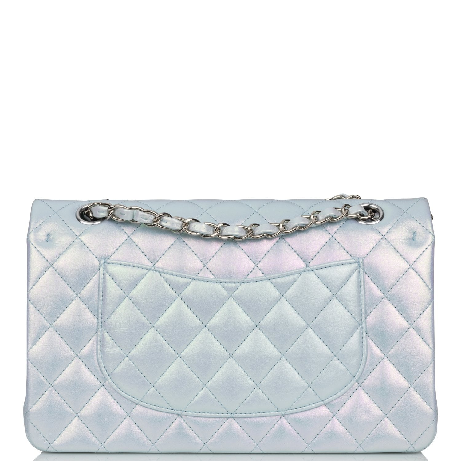 Chanel Medium Classic Double Flap Bag in Blue Iridescent Lambskin with Silver Hardware - Luxury Designer Handbag for Women, Perfect for Evening Events & Special Occasions
