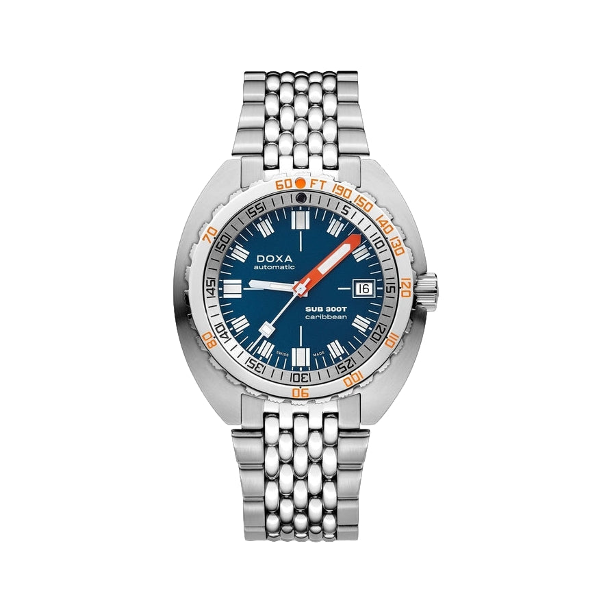 SUB 300T Caribbean 42.5mm Blue Dial Diver's Watch with Stainless Steel Bracelet - Perfect for Scuba Diving, Snorkeling & Water Sports