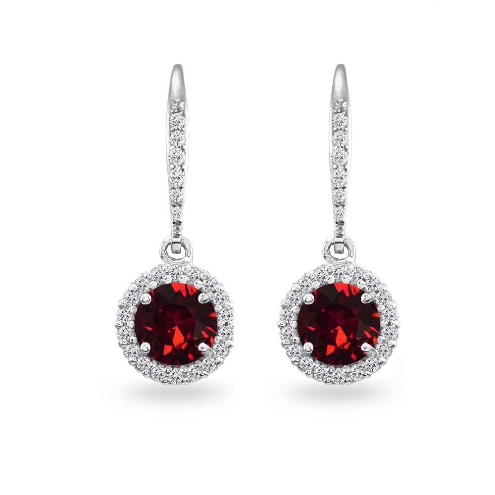 Sterling Silver Halo Dangle Earrings with Crystals for Party
