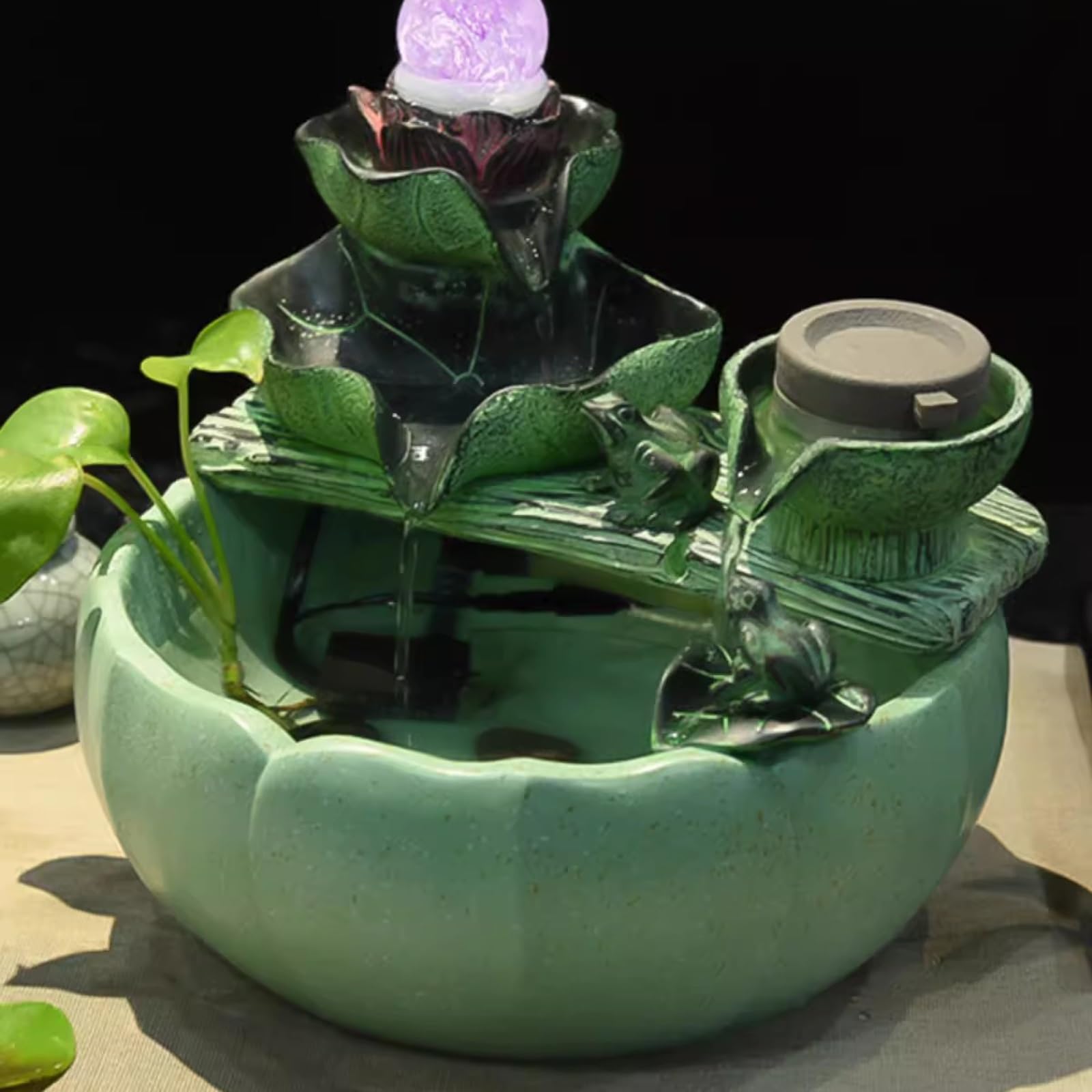 Zen Tabletop Fountain with Lotus & Rockery Design - Large Circular Indoor Water Feature for Living Room, Office, or Meditation Space - Soothing Flowing Water Decor for Relaxation & Stress Relief