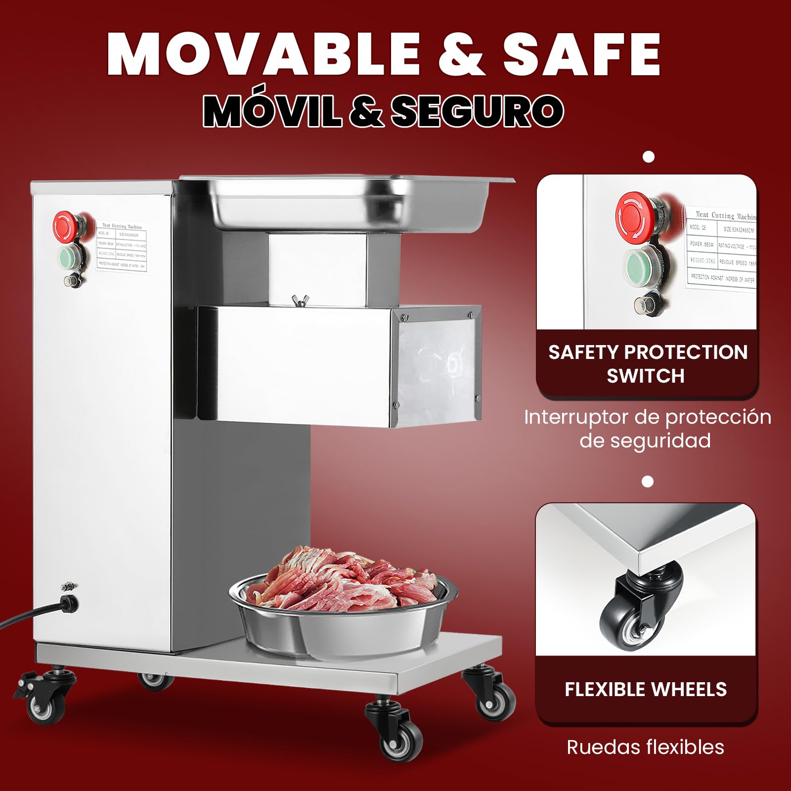 NEWTRY Commercial Meat Cutter Machine 1100 lbs/Hour - Heavy Duty Restaurant Meat Grinder for Slicing, Dicing & Mincing Beef, Pork & Poultry - Perfect for Butcher Shops, Delis & Food Processing (Multiple Blade Sizes Available)