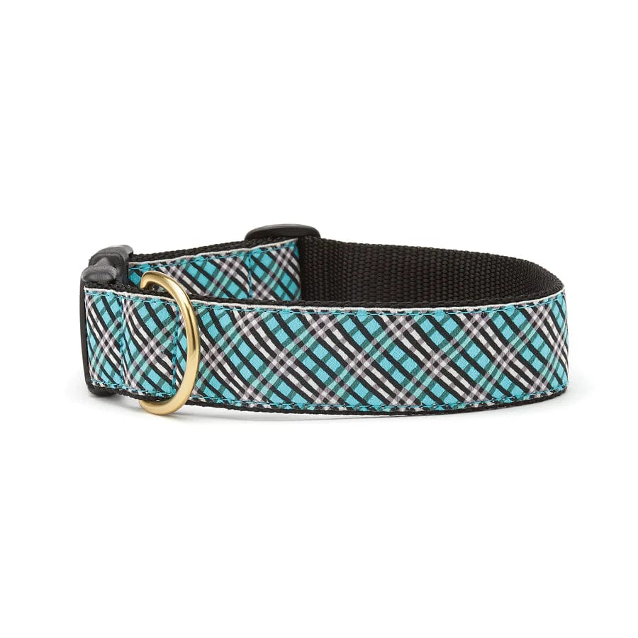 Wide Aqua Plaid Dog Collar - Adjustable Pet Collar for Small & Medium Dogs - Durable Nylon with Metal Buckle - Perfect for Daily Walks, Training & Outdoor Adventures