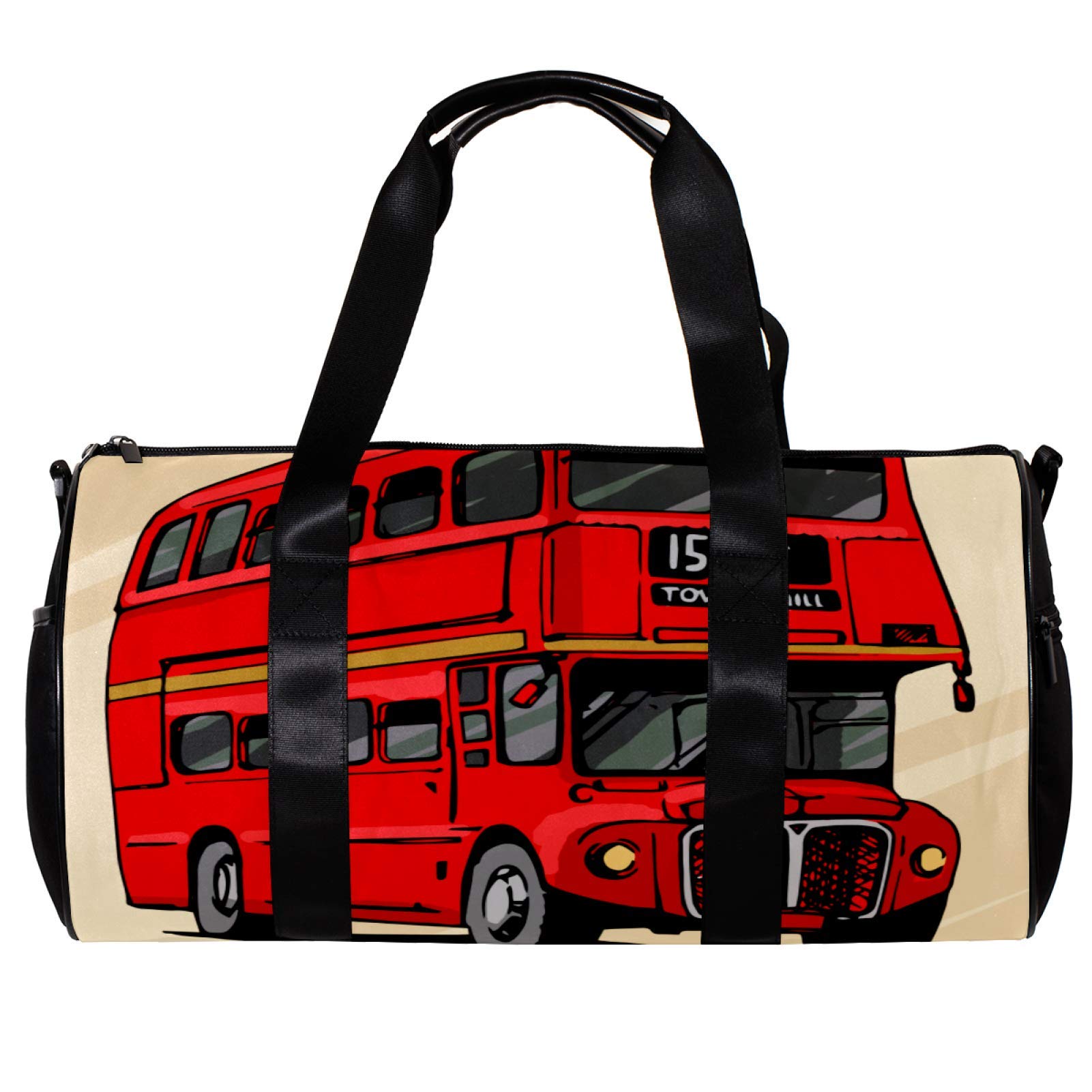 MaMacool Round Gym Sports Duffel Bag with Detachable Shoulder Strap - London Double-Decker Red Bus Design - Unisex Training & Overnight Bag for Men & Women - Perfect for Gym, Travel, Sports & Weekend Getaways