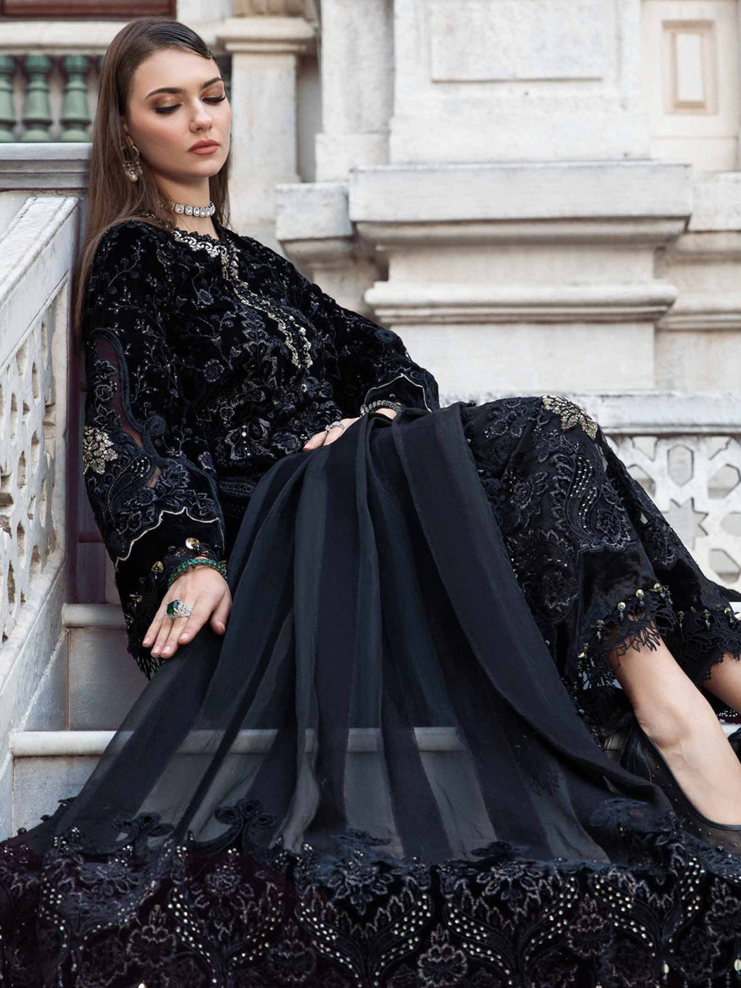 Elegant Black Designer Semi-Stitched Pant Suit with Exquisite Embroidery - Perfect for Weddings, Parties & Formal Events