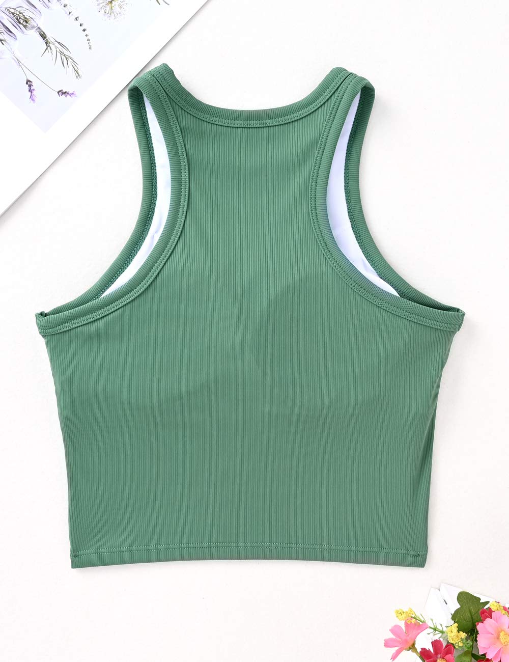 AngiMelo Women's Workout Tops - Longline Sports Bra & Racerback Ribbed Tank Top with Built-in Support for Yoga, Running & Gym Training | Breathable Athletic Crop Top for Fitness & Active Lifestyle