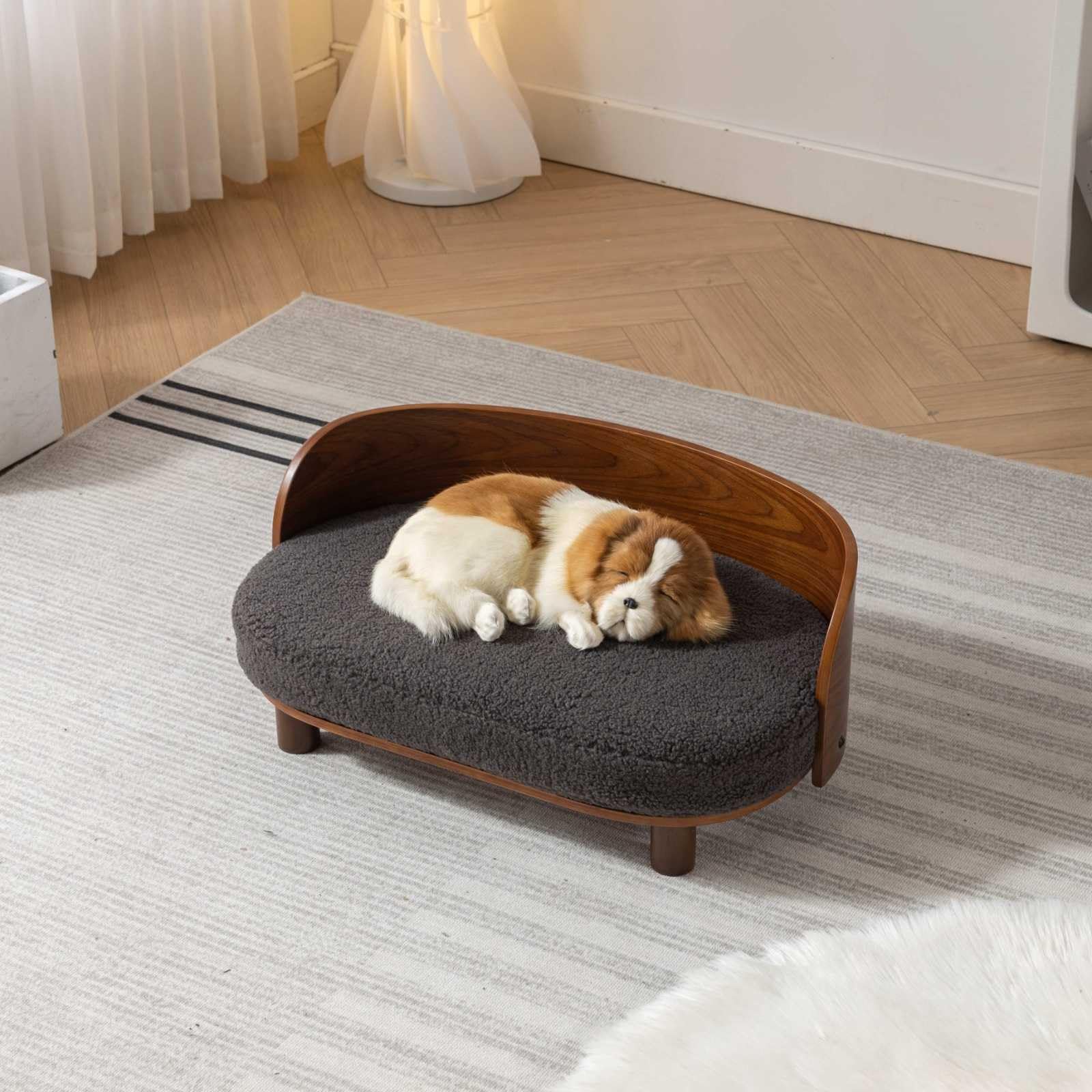Mid-Century Modern Elevated Pet Sofa with Solid Wood Legs & Removable Cashmere Cushion - Stylish Cat & Dog Bed for Small/Medium Pets - Perfect for Living Room, Bedroom & Pet-Friendly Spaces