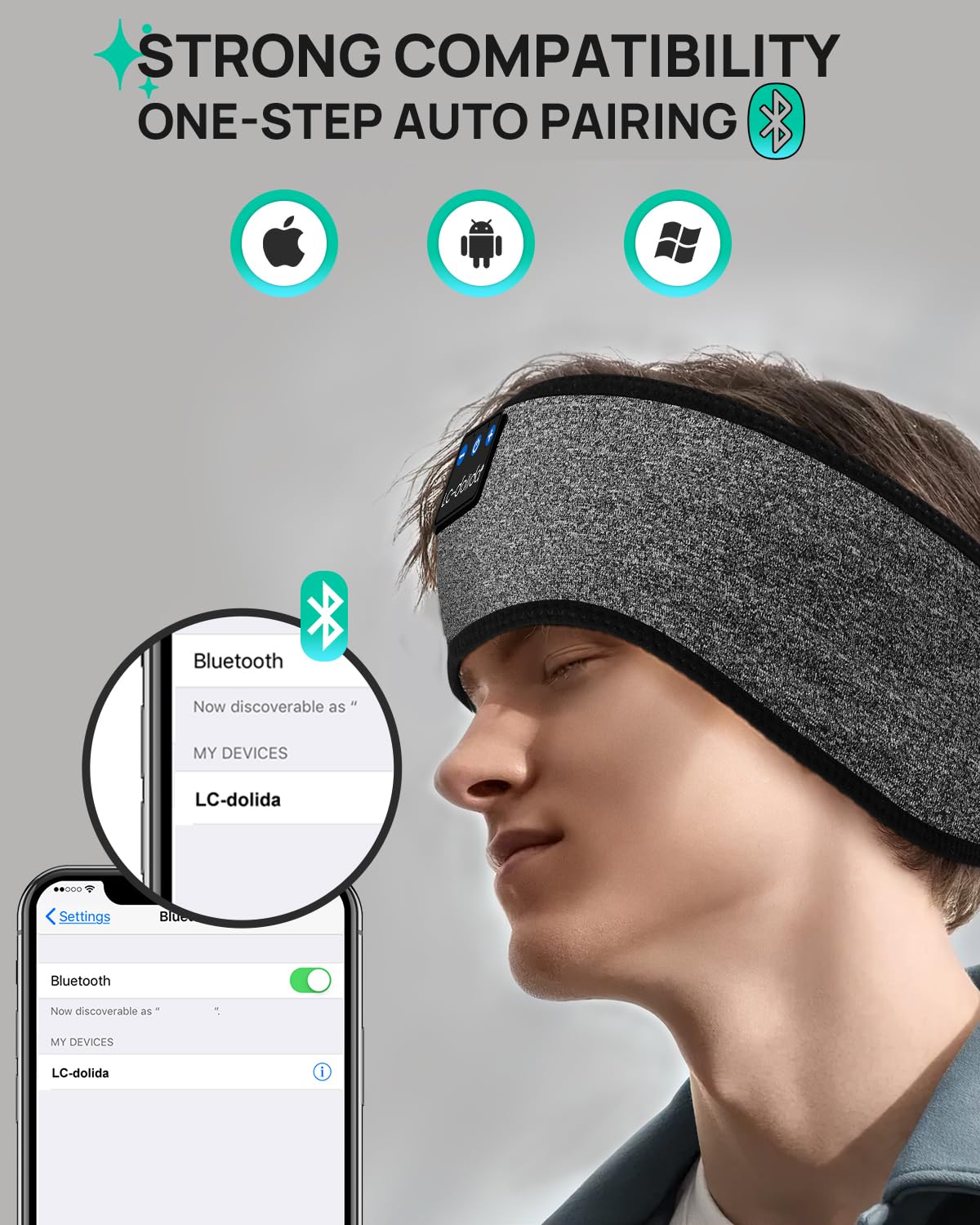 LC-dolida Bluetooth Sleep Headband with HD Speakers - Wireless Headphones for Side Sleepers, Sports, Yoga & Travel - Comfortable & Breathable Design - Perfect Gift for Men, Women, Teens & Kids - Ideal for Nighttime Relaxation, Meditation & Airplane Travel