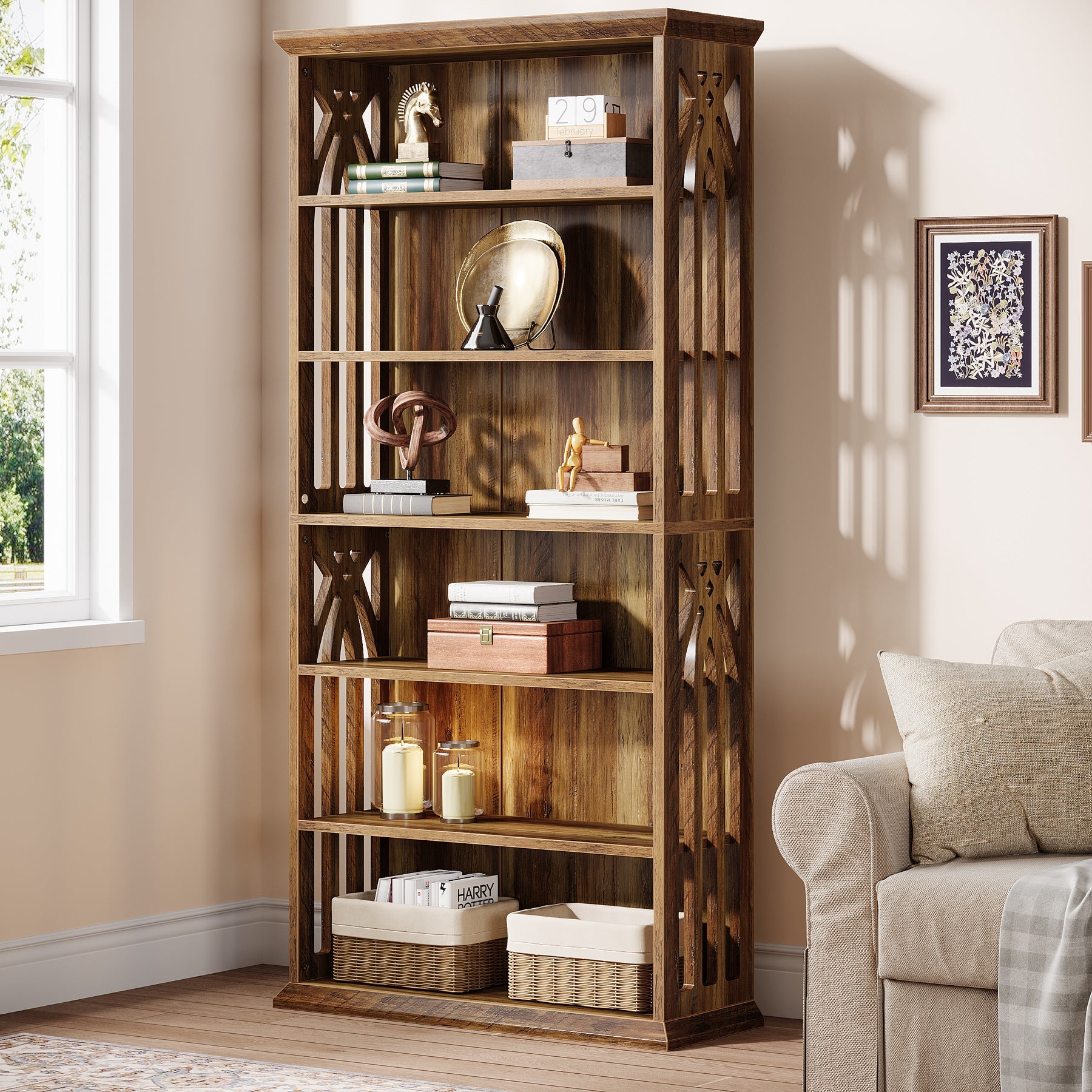 6-Tier Bookshelf - 75 Book Storage Bookcase with Display Shelves, Modern Etagere for Living Room, Bedroom, Office & Study Organization