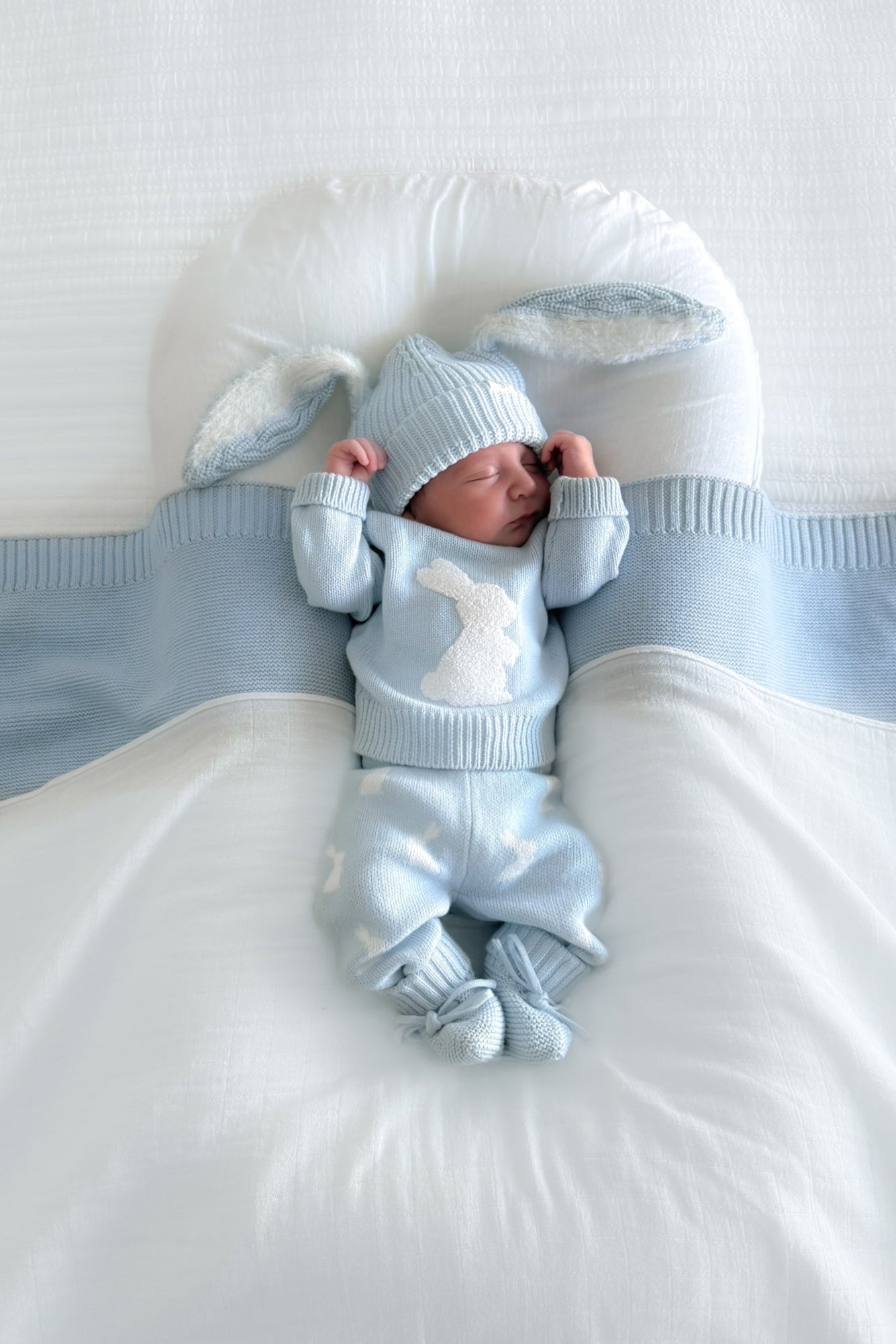 Adorable Sky Blue Knitted Bunny Jumper for Kids - Cozy Winter Sweater for Girls & Boys - Perfect for Playdates & Family Photos