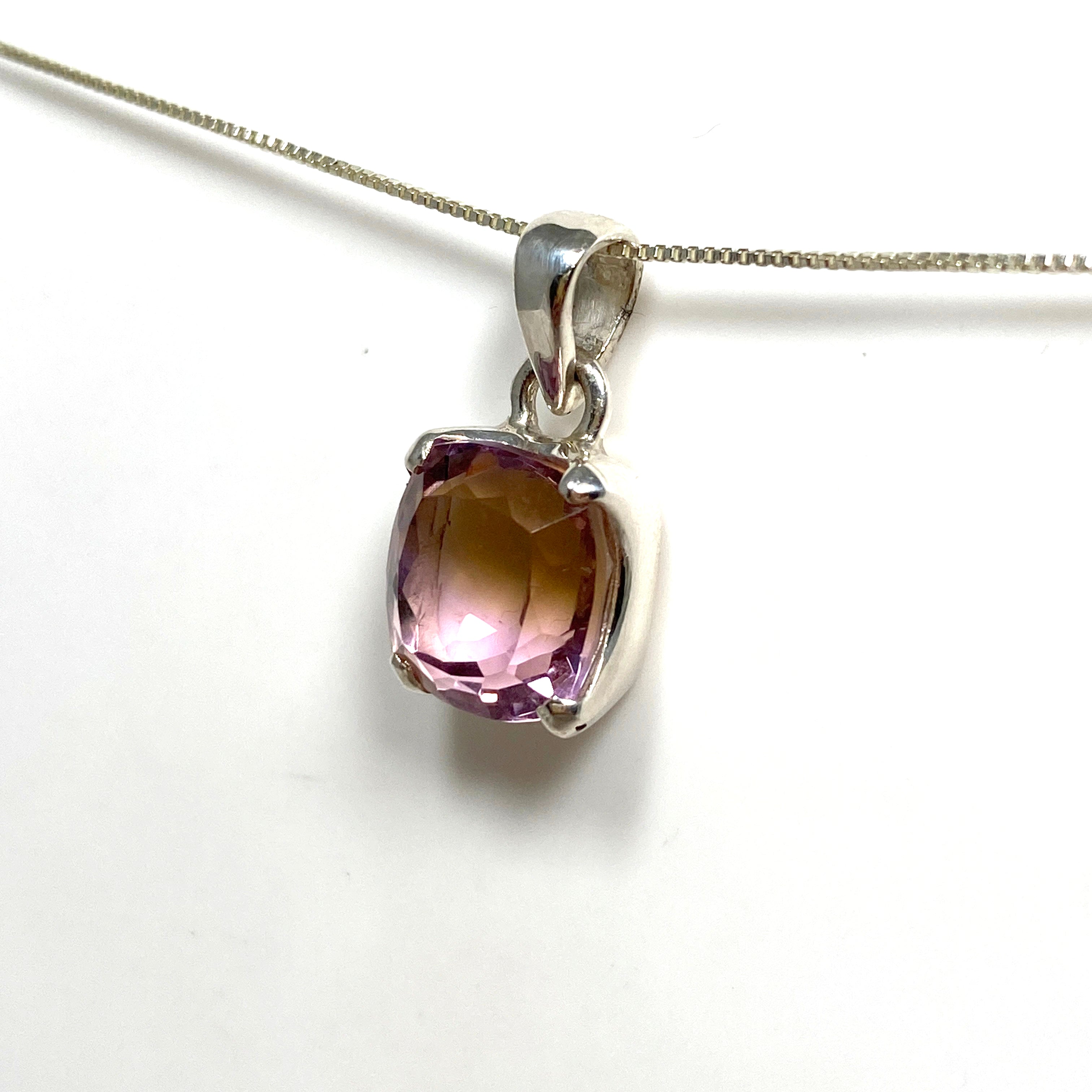 Natural Ametrine Square Faceted Pendant Necklace - 925 Sterling Silver Jewelry for Women - Perfect for Gifts, Parties & Special Occasions