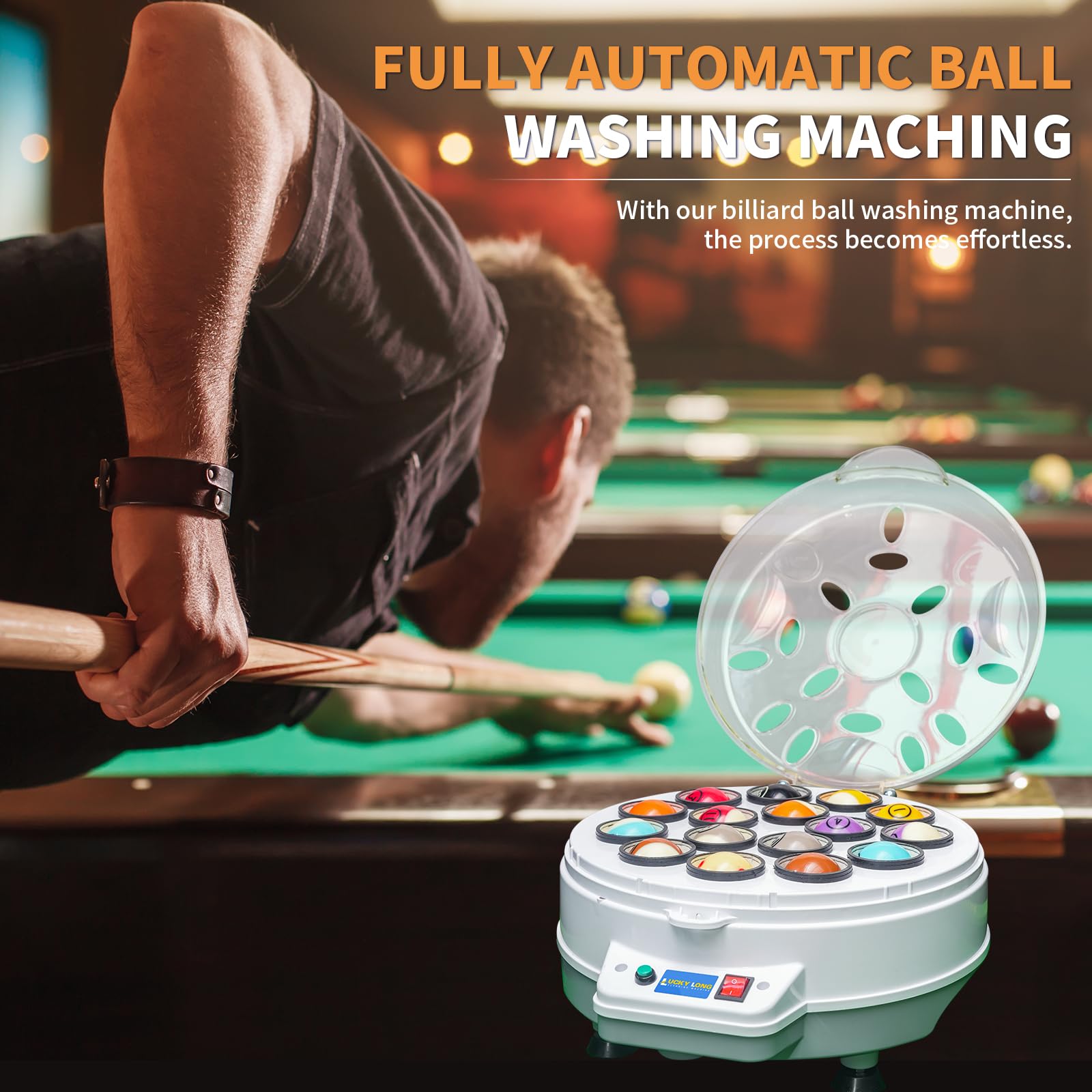 Automatic Pool Ball Cleaner - 110V 180W Billiard Ball Polisher for Quick Cleaning of 16 Balls | Perfect for Billiards, Snooker & Home Game Rooms | Durable & Efficient Pool Accessory for Professional & Casual Players