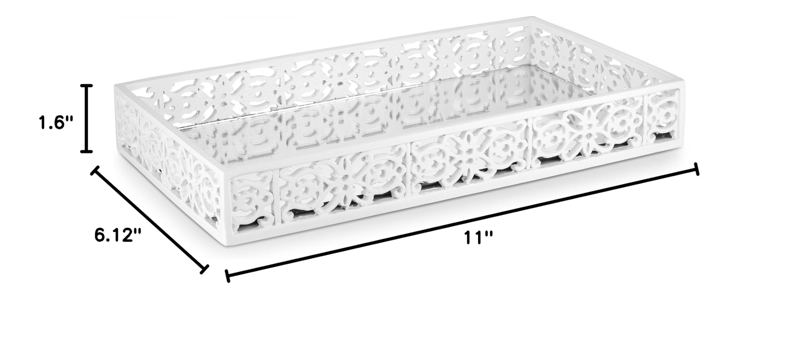 Creative Scents Mirror Janette White Rectangular Vanity Tray - Decorative Bathroom & Dresser Organizer with Mirrored Design & Non-Slip Feet - Perfect for Jewelry, Perfume & Makeup Storage