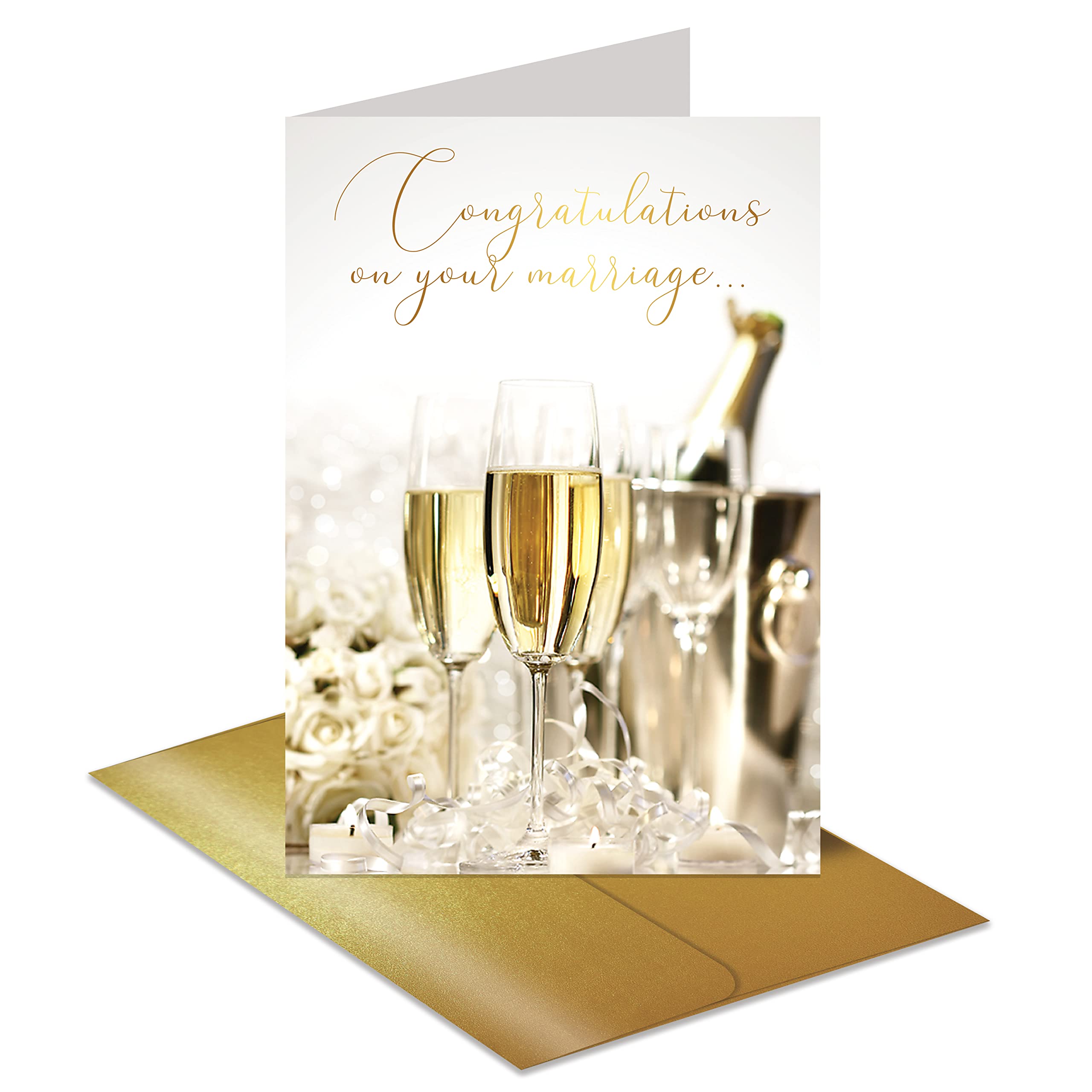 Elegant Wedding Congratulations Card with Gold Foil & Shimmer Envelope - 5x7 Inch Premium Cardstock, High Gloss Finish - Perfect for Bridal Showers, Anniversaries & Special Occasions