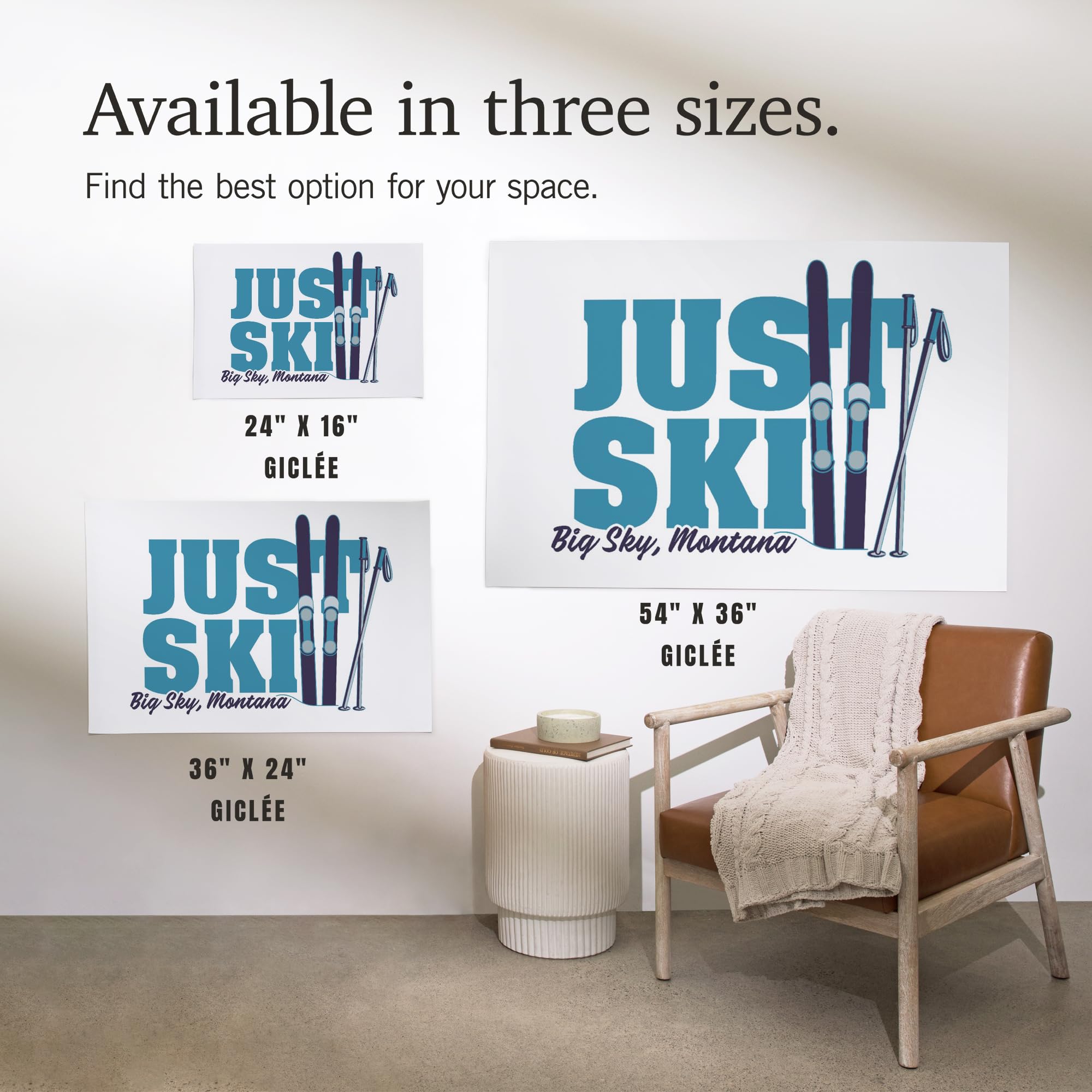 Lantern Press 16x24 Inch Giclee Print - Big Sky Montana Ski Landscape Art with Ski Boards & Poles | Perfect for Home Decor, Office Wall Art & Ski Lodge Decoration