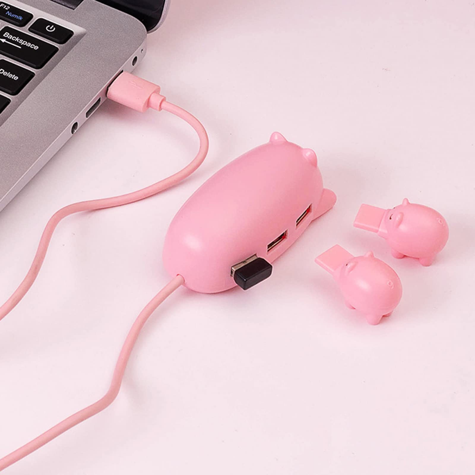YIGZYCN 3-Port USB 2.0 Hub Splitter - Pink Pig Cartoon Design for Laptop, Computer, PC - Connect Keyboard, Mouse & More - Portable USB Extender Adapter for Home, Office & Travel Use