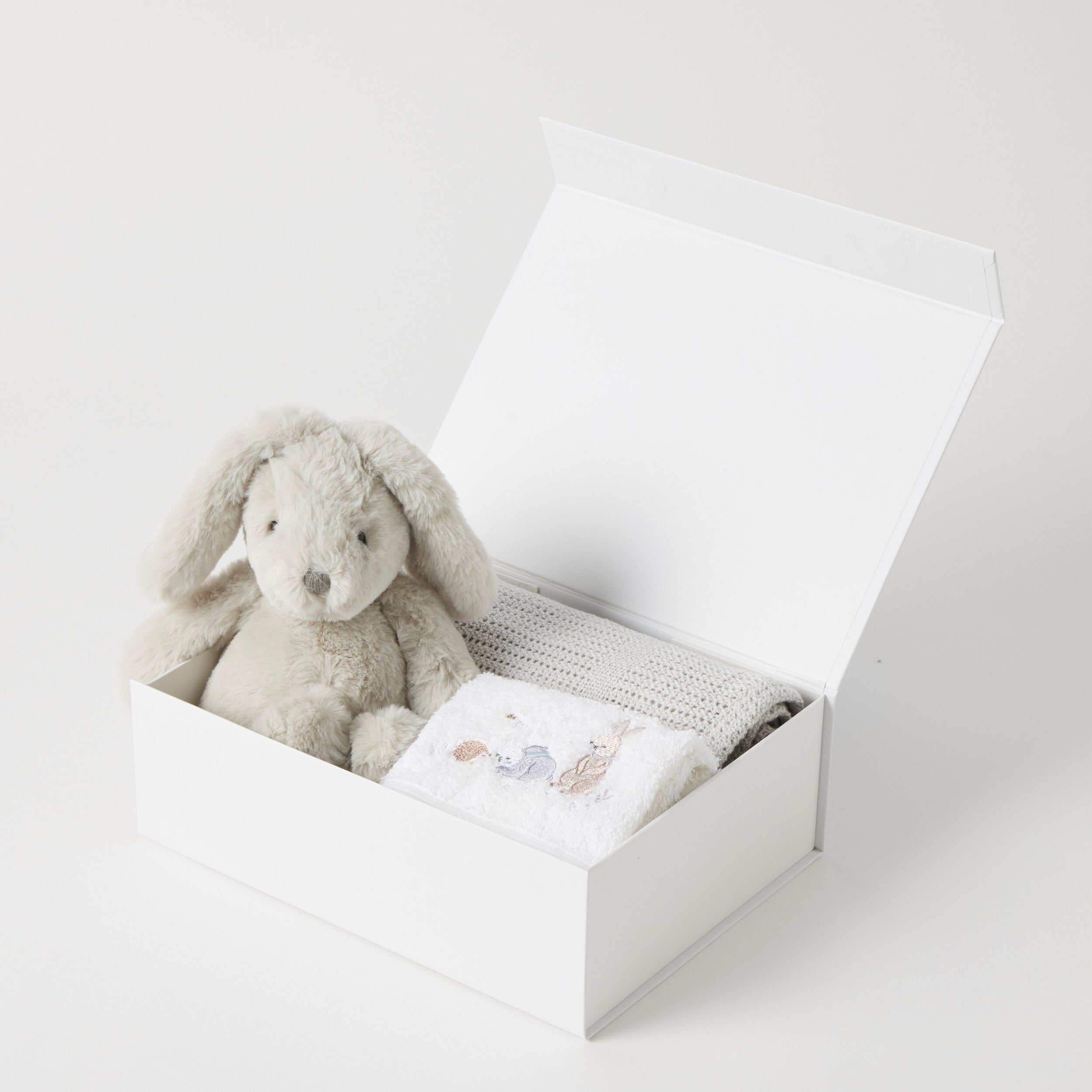 Jiggle & Giggle Grey Bunny Hamper Gift Set - Adorable Baby Shower & Easter Basket Present for Newborns & Toddlers