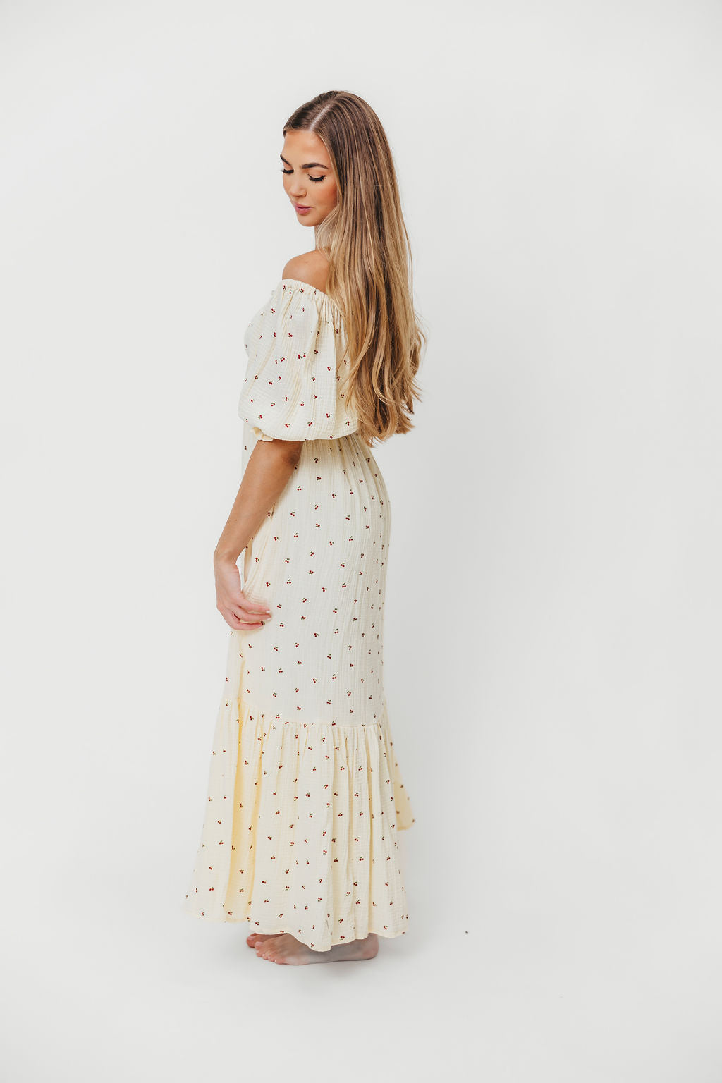 Livvy 100% Cotton Maxi Dress with Cherry Print - Flowy Summer Dress for Women, Beach Cover Up, Vacation Outfit, Casual Boho Chic Style