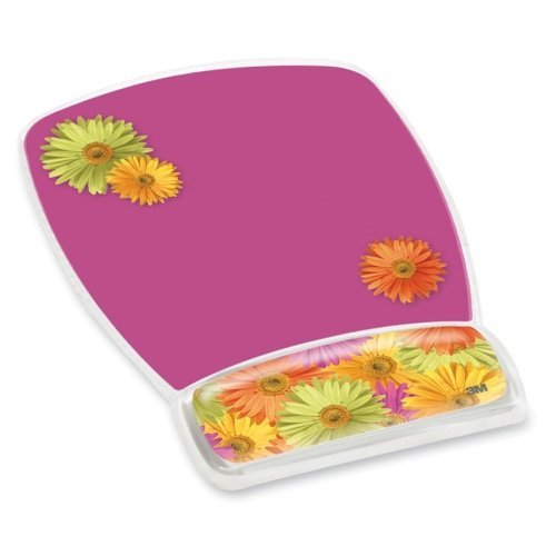 3M Gel Mouse Pad with Wrist Rest MW308DS - Ergonomic Daisy Design Computer Mouse Pad & Wrist Support - for Office, Gaming, and Home Computer Workstations - Keyboard & Mouse Accessories