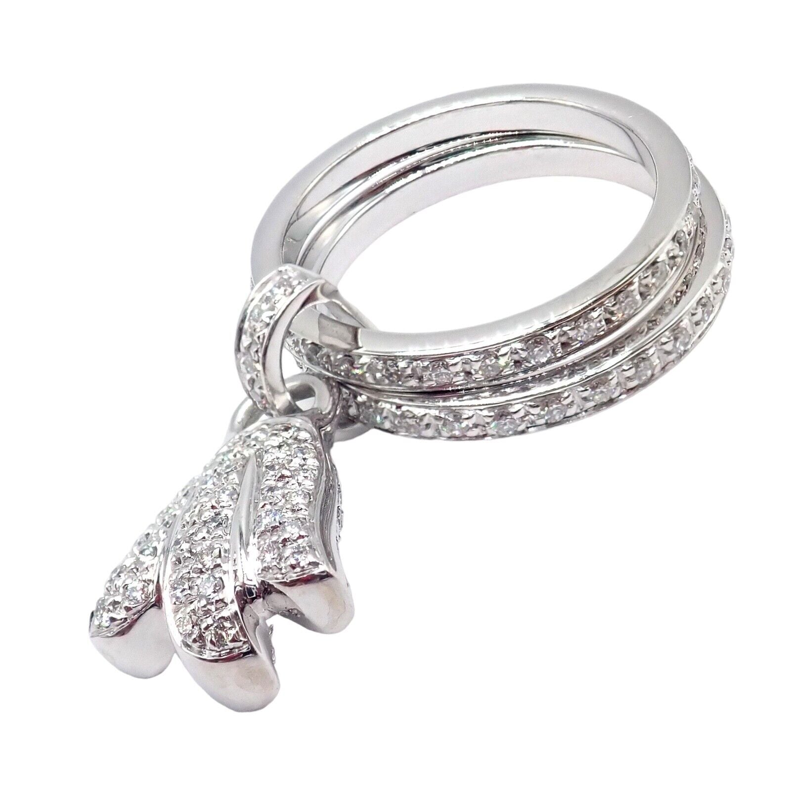 Authentic Piaget 18k White Gold Diamond Double Band Flower Ring - Luxury Jewelry for Weddings, Anniversaries & Special Occasions