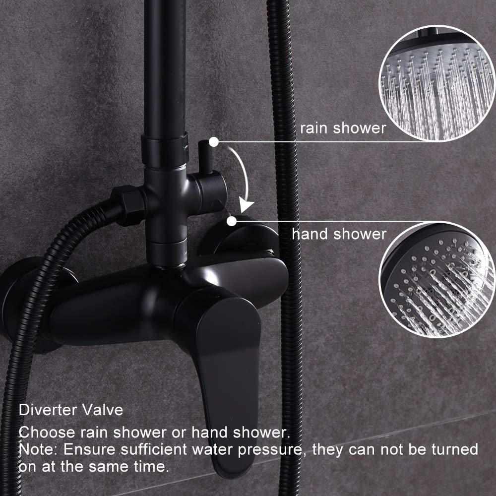 5-Function Outdoor Shower System - Matte Black Exposed Rain Shower Fixture with Handheld Sprayer (HXSB06U) for Patio, Poolside & Garden Use