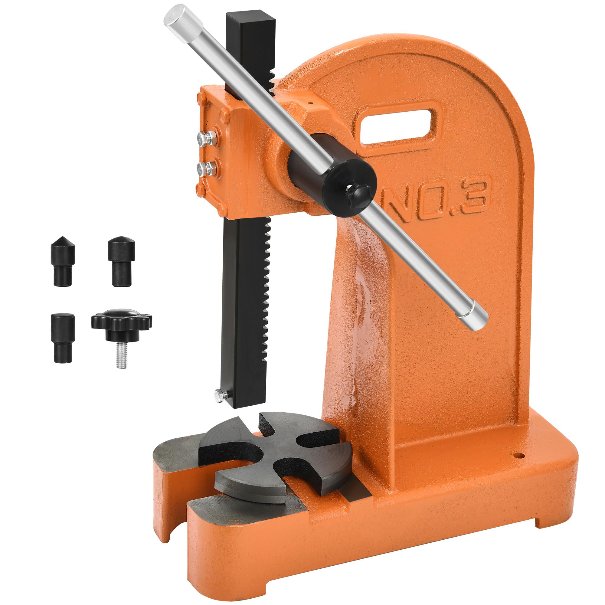 YITAHOME 3 Ton Manual Arbor Press - Heavy Duty Cast Iron Desktop Press Machine for Riveting, Punching Holes, 12.2 Inch Max Height (Orange) - Ideal for Metalworking, Jewelry Making & DIY Projects