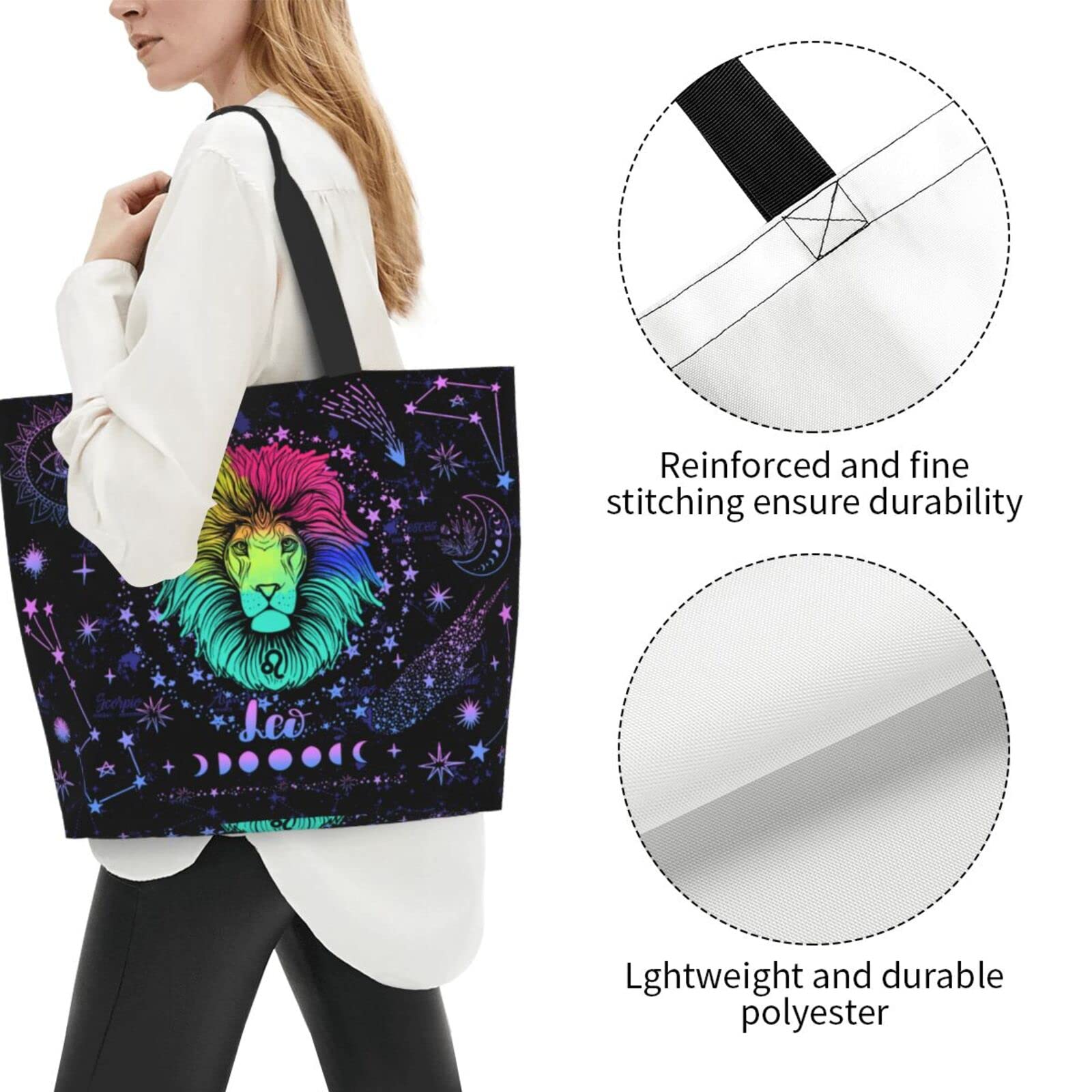 JASUTOT Large Canvas Constellation Tote Bag - Zodiac Sign Astrology Gym Beach Bag for Women, Durable Weekender Travel Shopping Tote with Handles | Perfect for Beach Trips, Gym Workouts & Daily Errands
