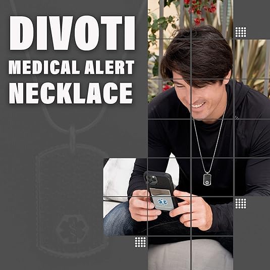 Divoti Custom Engraved Black Dog Tag Medical ID Necklace for Men & Women - Emergency Medical Alert Jewelry for Allergies, Diabetes & Heart Conditions