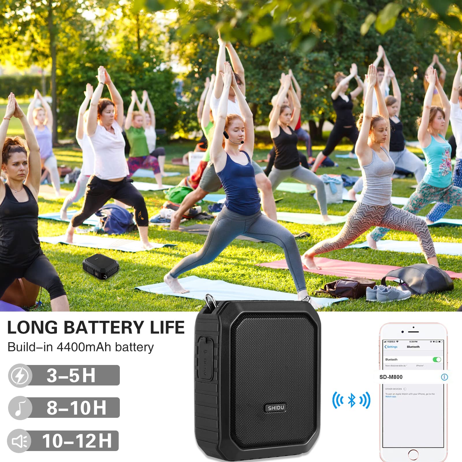 **18W Wireless Voice Amplifier for Teachers - Portable PA System with Bluetooth 5.0 & IPX5 Waterproof, Wireless Headset Mic - Ideal for Classroom, Outdoor Events, Public Speaking & Presentations**