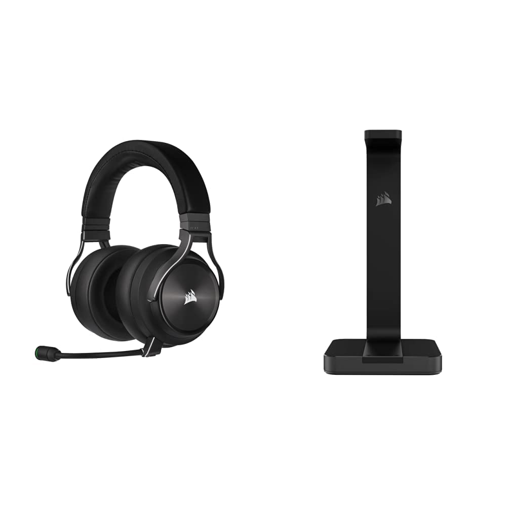 Corsair Virtuoso RGB Wireless Gaming Headset with ST50 Headphone Stand - Premium Over-Ear Noise Cancelling Headphones for PC, PS5, Xbox & Streaming - Black (Perfect for Gaming, Music & Home Office Use)