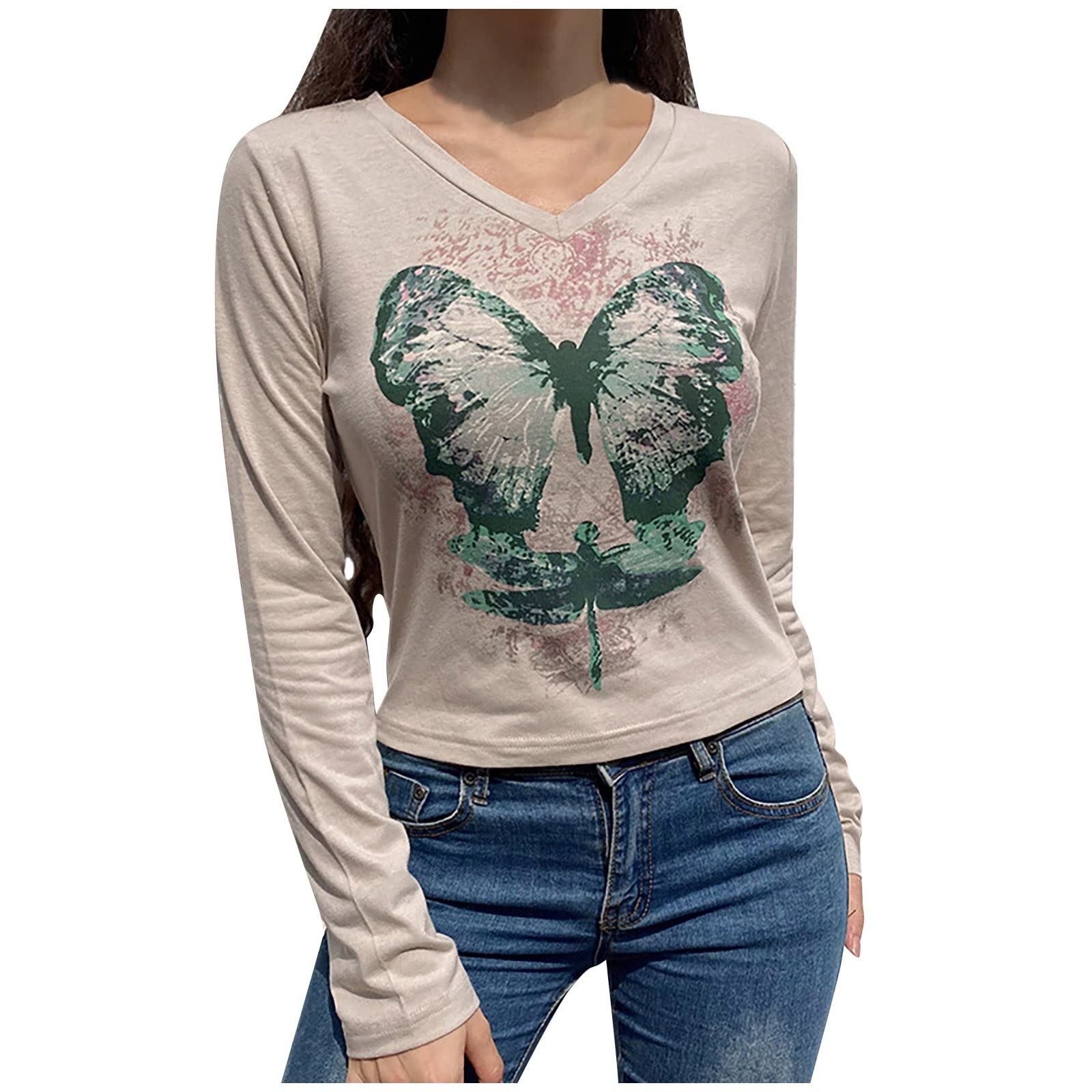 Stylish Women's Printed V-Neck Long Sleeve Blouse - Contrast Color Casual Summer Top for Everyday Wear | Perfect for Office, Dating & Weekend Outings