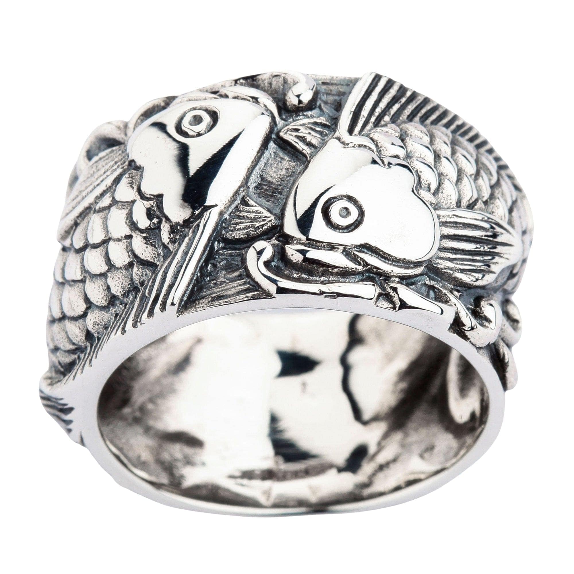 Men's Koi Fish Sterling Silver Wedding Band Ring - Elegant & Durable for Weddings, Anniversaries & Special Occasions