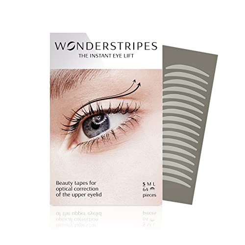 Wonderstripes - Invisible Eyelid Tape for Droopy & Hooded Eyes | Skin-Friendly Silicone Eye Lift Strips | Instant Eye Lift Solution | Pack of 64 Small Strips (0.07 x 0.9 inch) | Perfect for Daily Makeup, Asian Monolid Enhancement & Natural Eye Contouring