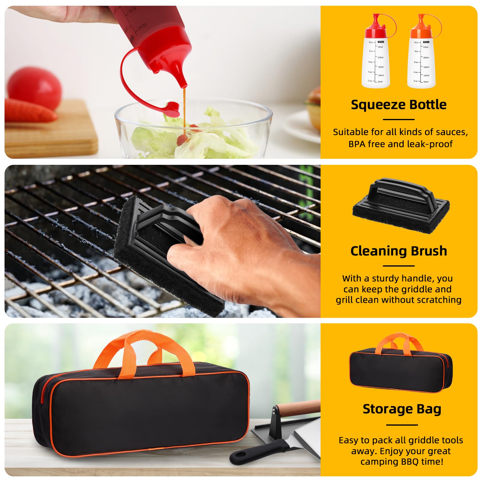 130Pcs Griddle Accessories Kit - Heavy Duty Flat Top Grill Tools Set for Blackstone & Camp Chef | Commercial Grade Grill Spatula Set with XL Spatulas, Burger Press, Basting Cover | Perfect for Outdoor BBQ, Tailgating & Backyard Cooking