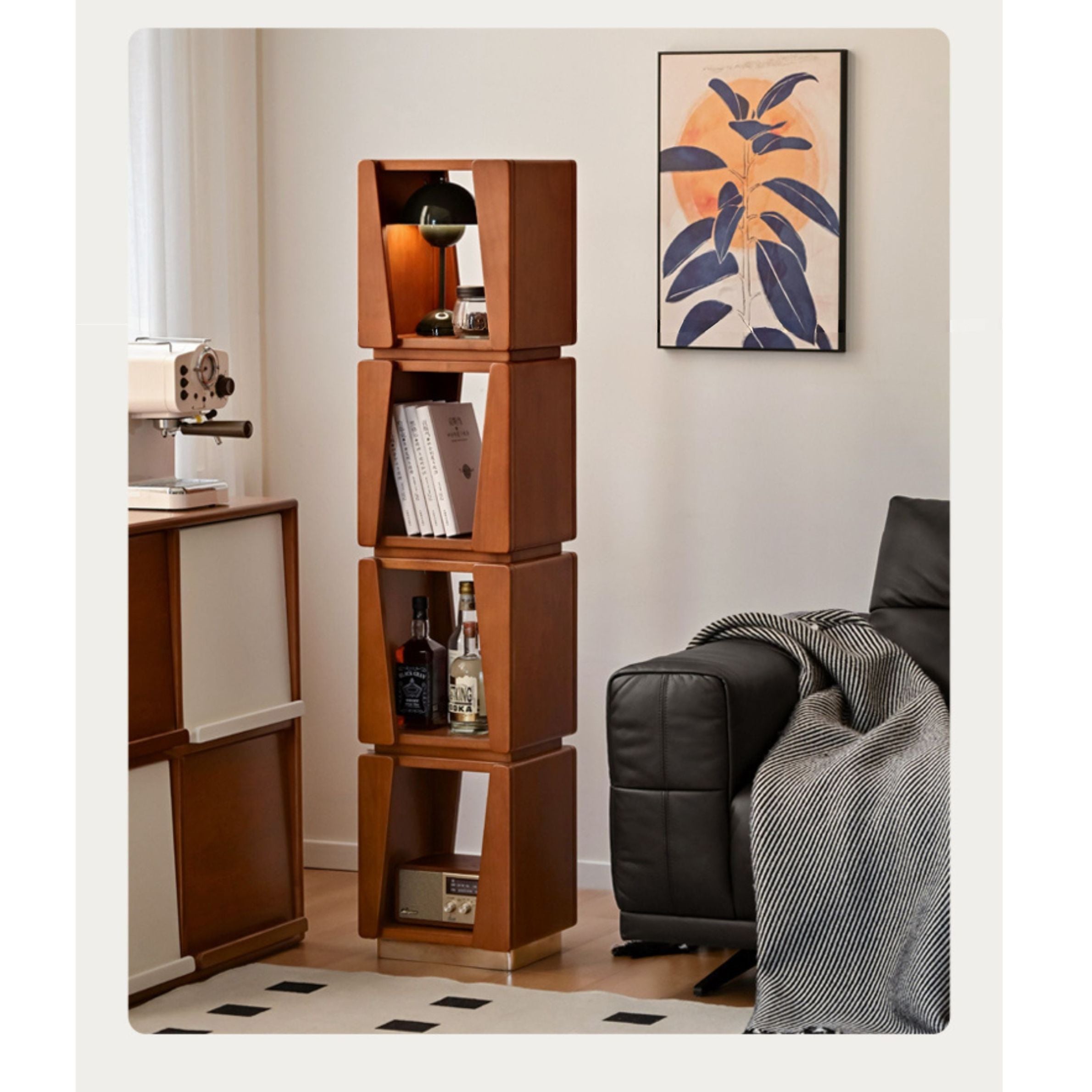 Modern Poplar Solid Wood Bauhaus Bookshelf - Minimalist Home Office & Living Room Storage Shelf for Books & Decor