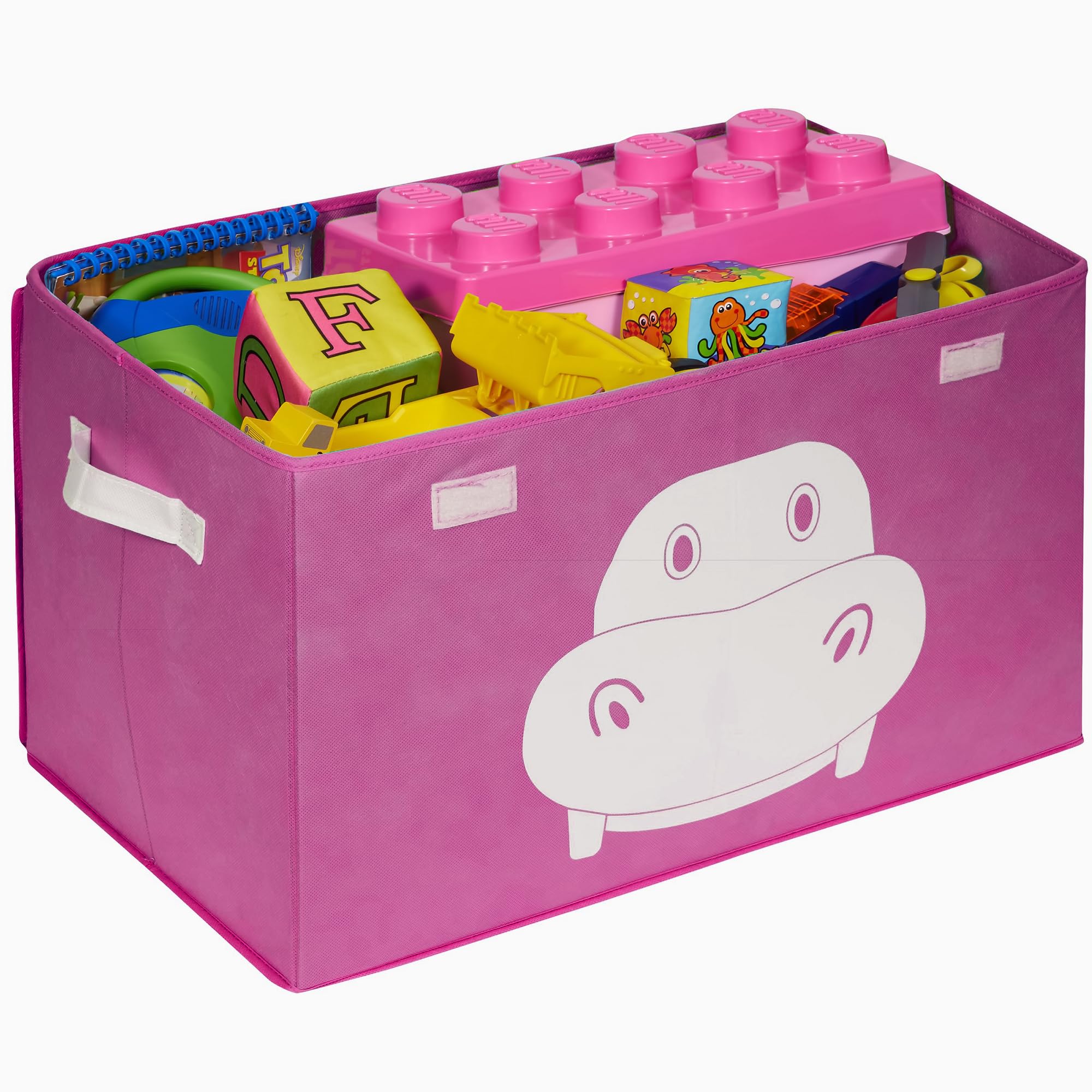 QUOKKA 4-Piece Hippo Toy Storage Box Set for Kids - Foldable Fabric Toy Organizer with Handles & Flip Top Lids (16