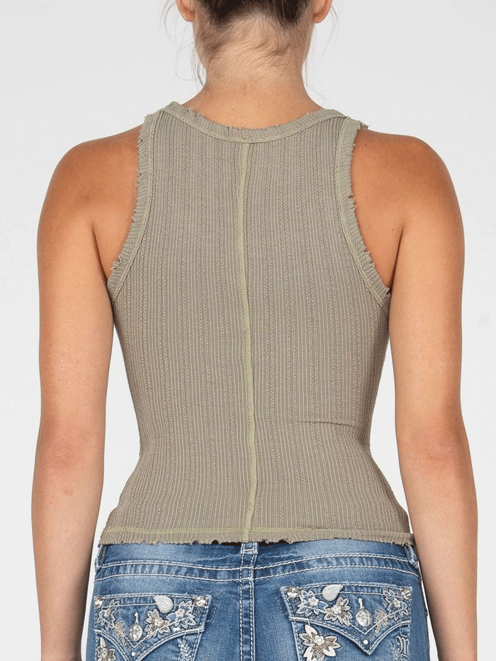 Miss Me MT2821T Women's Ribbed Cropped Tank Top - Olive Green | Casual Summer Tops for Women | Perfect for Beach, Vacation & Everyday Wear