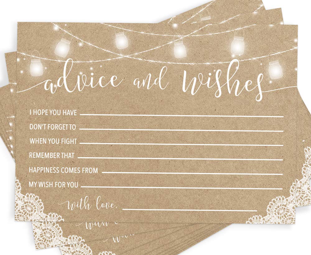 Printed Wedding Advice Cards for Mr and Mrs - Rustic Kraft Bridal Shower Guest Book Wishes, Games & Favors - 50-Pack for Wedding Decor, Bridal Party & Anniversary Celebrations