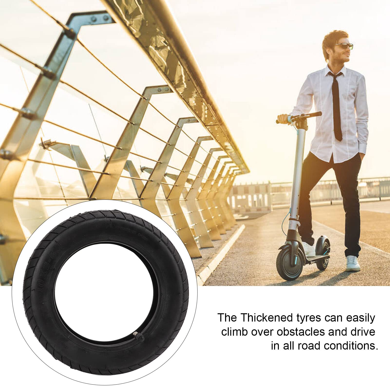 10x2-6.1 Heavy Duty Electric Scooter Tires - Wear-Resistant Tubeless Pneumatic Tires for Electric Scooters - Perfect for Commuting, Off-Road & Urban Riding